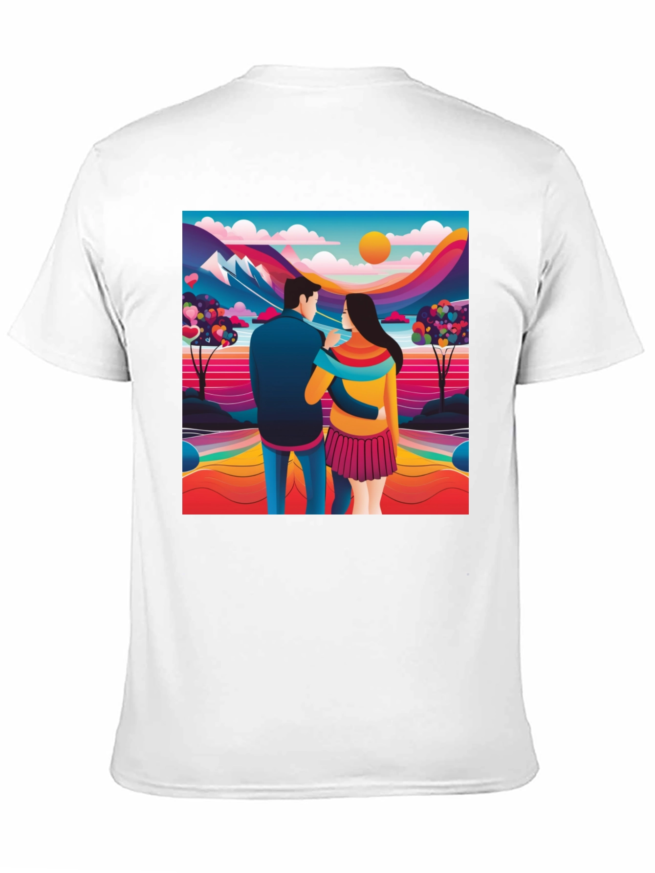 Black Couple's Colorful Landscape Tee view 11
