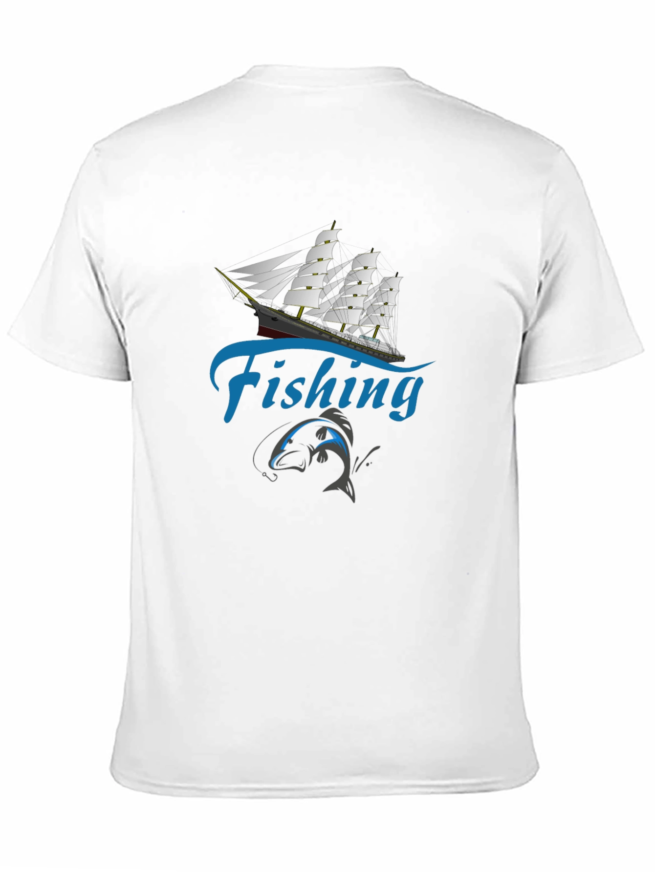 Black Fishing T-Shirt - Sailboat & Fish Design view 11