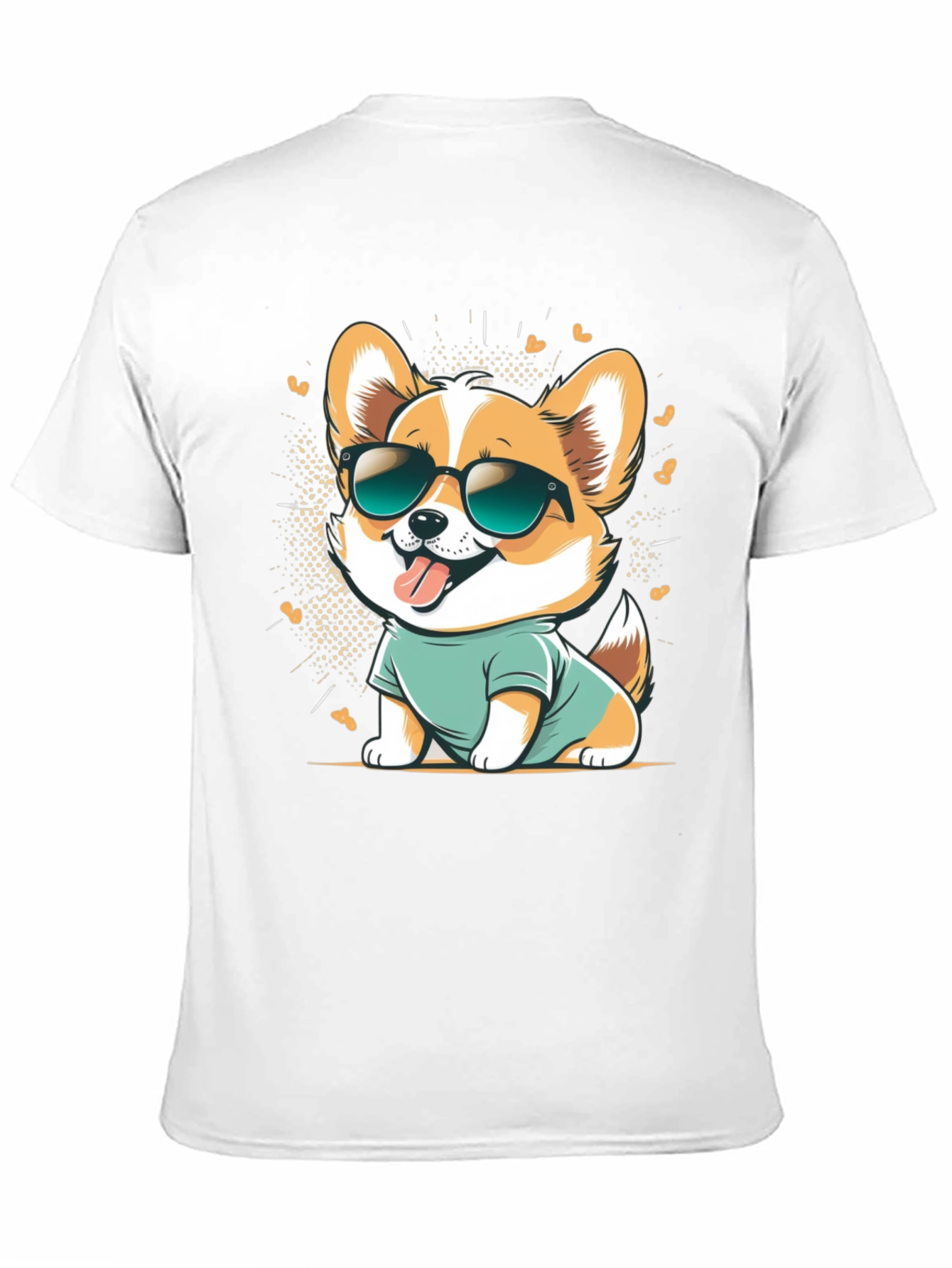 Black Cool Corgi Cartoon Graphic Tee - Black Cotton T-Shirt view 11