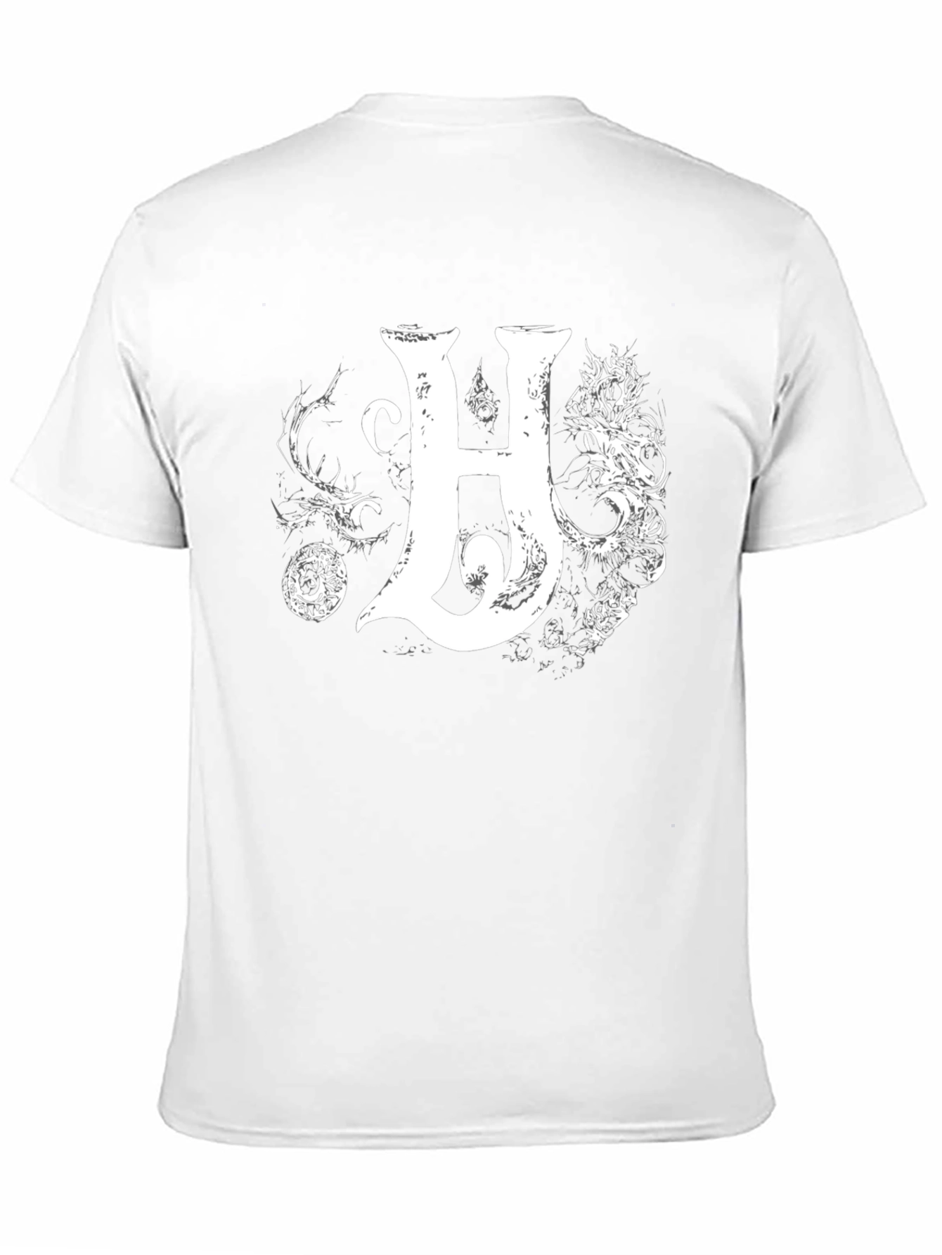 Black Men's Black T-Shirt with Intricate Letter H Design view 11