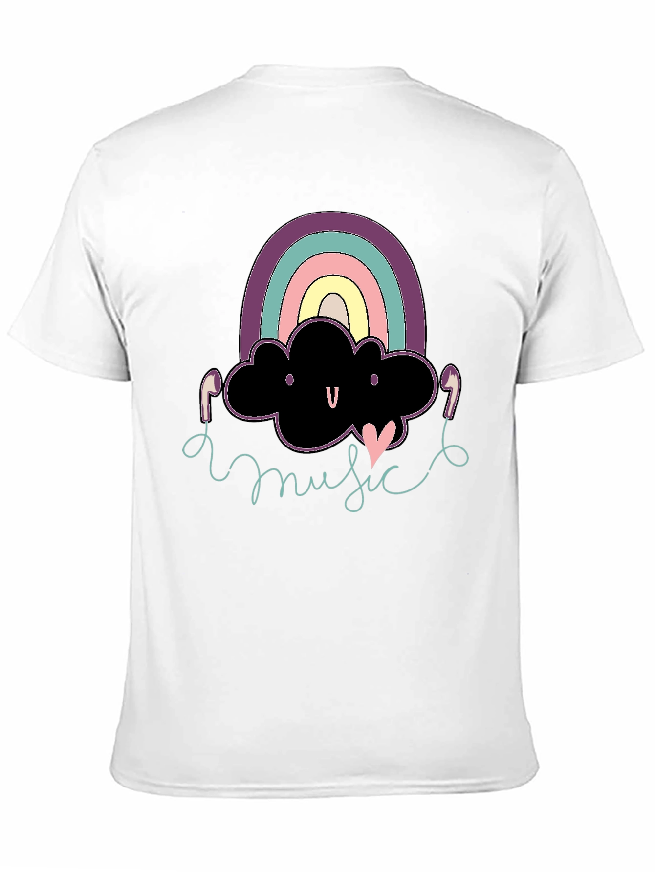Black Rainbow Cloud Music T-Shirt Cute Design Black Cotton view 11