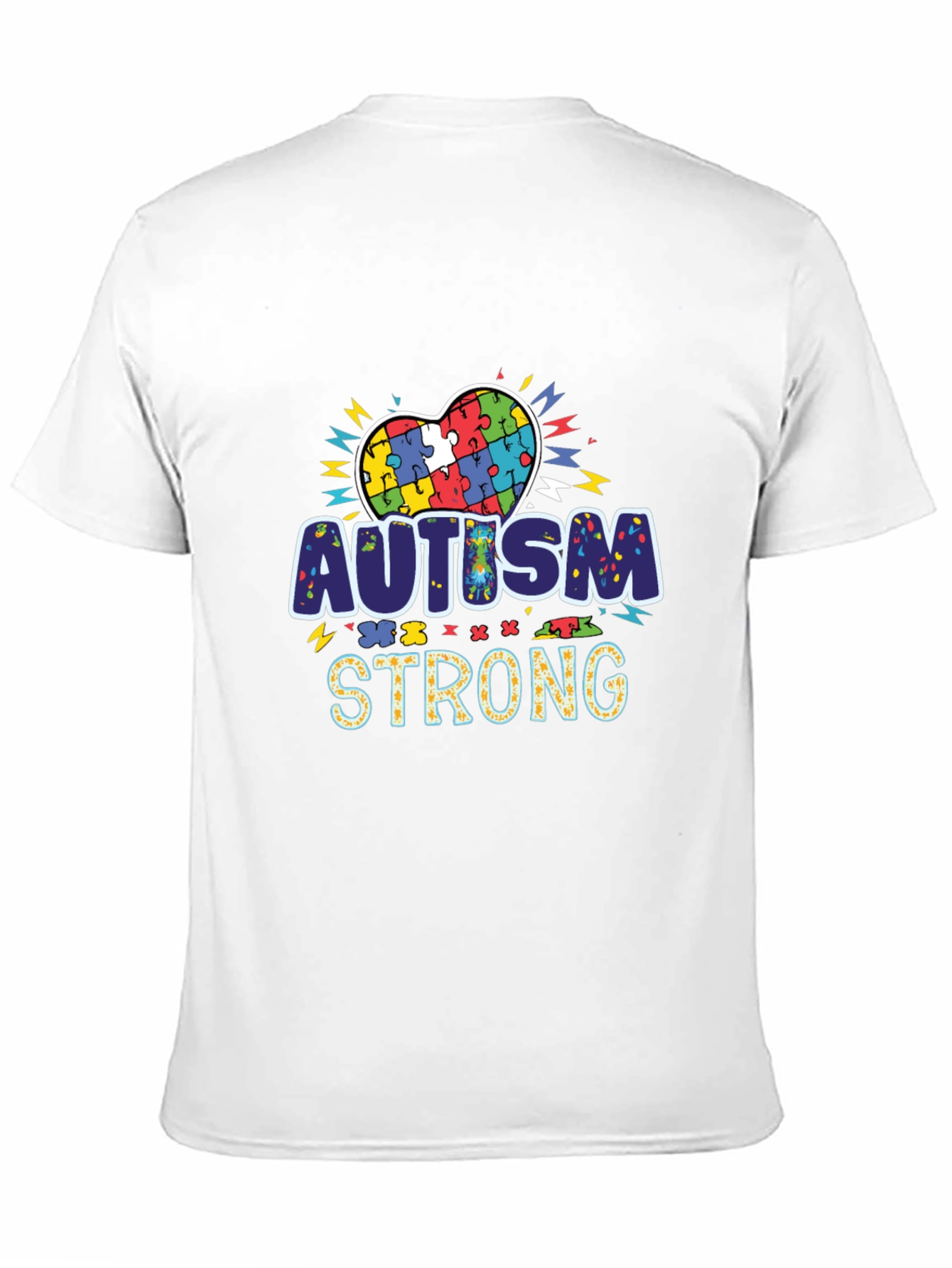 Autism Strong Puzzle Heart Black T-Shirt - 11