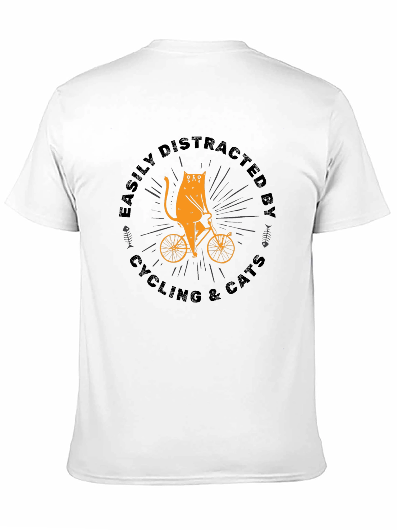 Black Easily Distracted By Cycling & Cats T-Shirt view 11