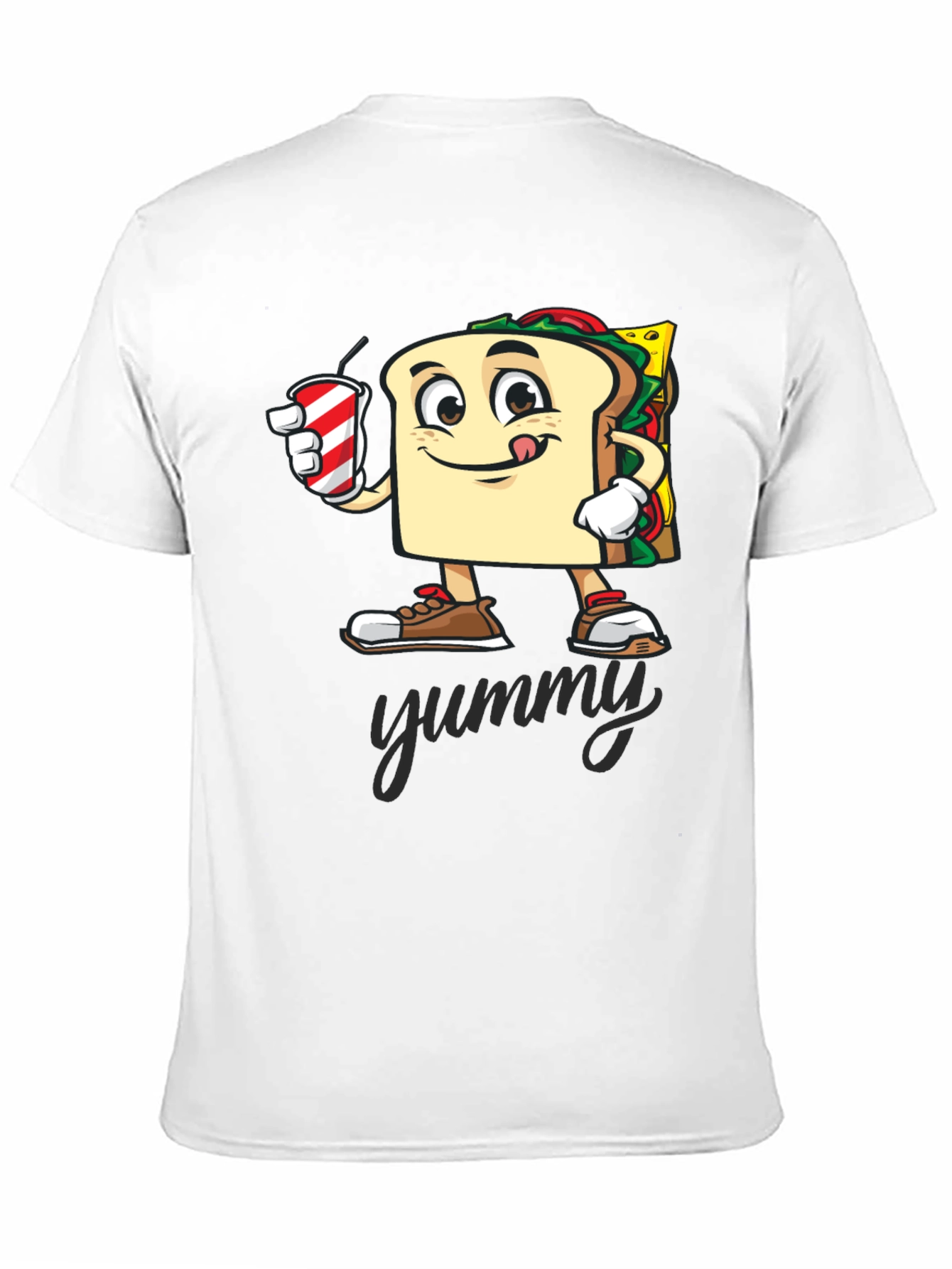 Black Sandwich Cartoon T-Shirt - "Yummy" Design view 11