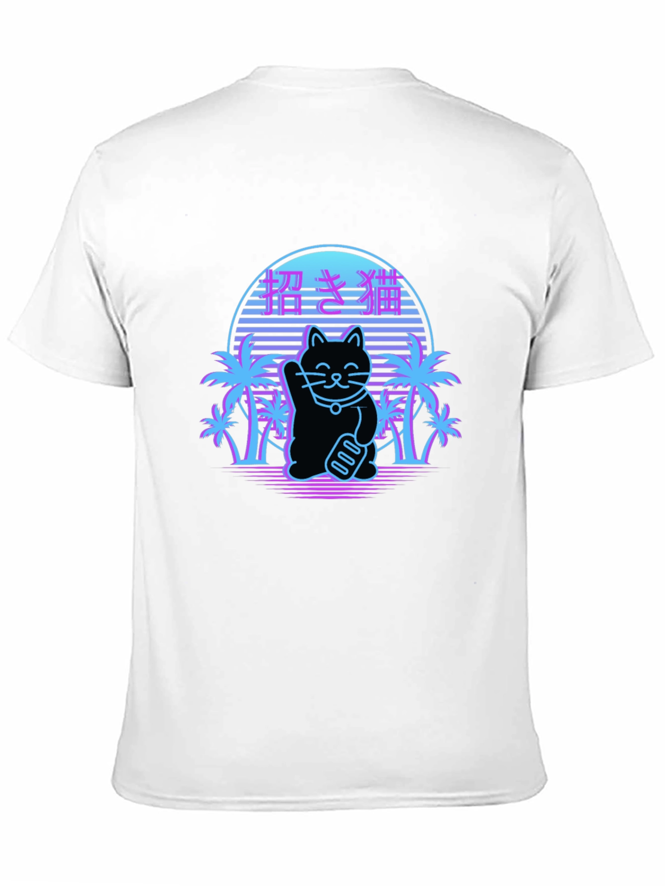 Black Lucky Cat Retro T-Shirt view 11