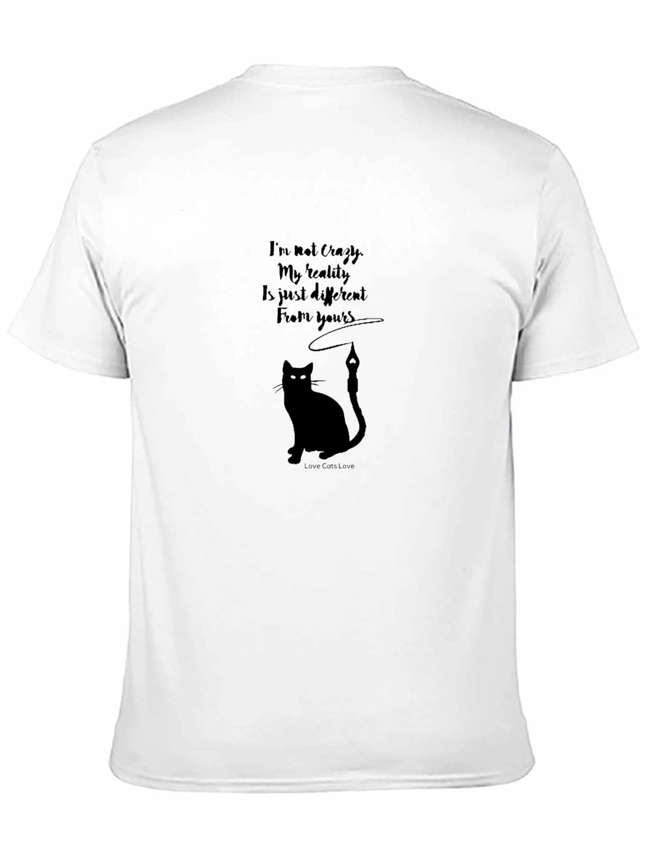 Black Crazy Cat Lover T-Shirt - Black Crew Neck view 11