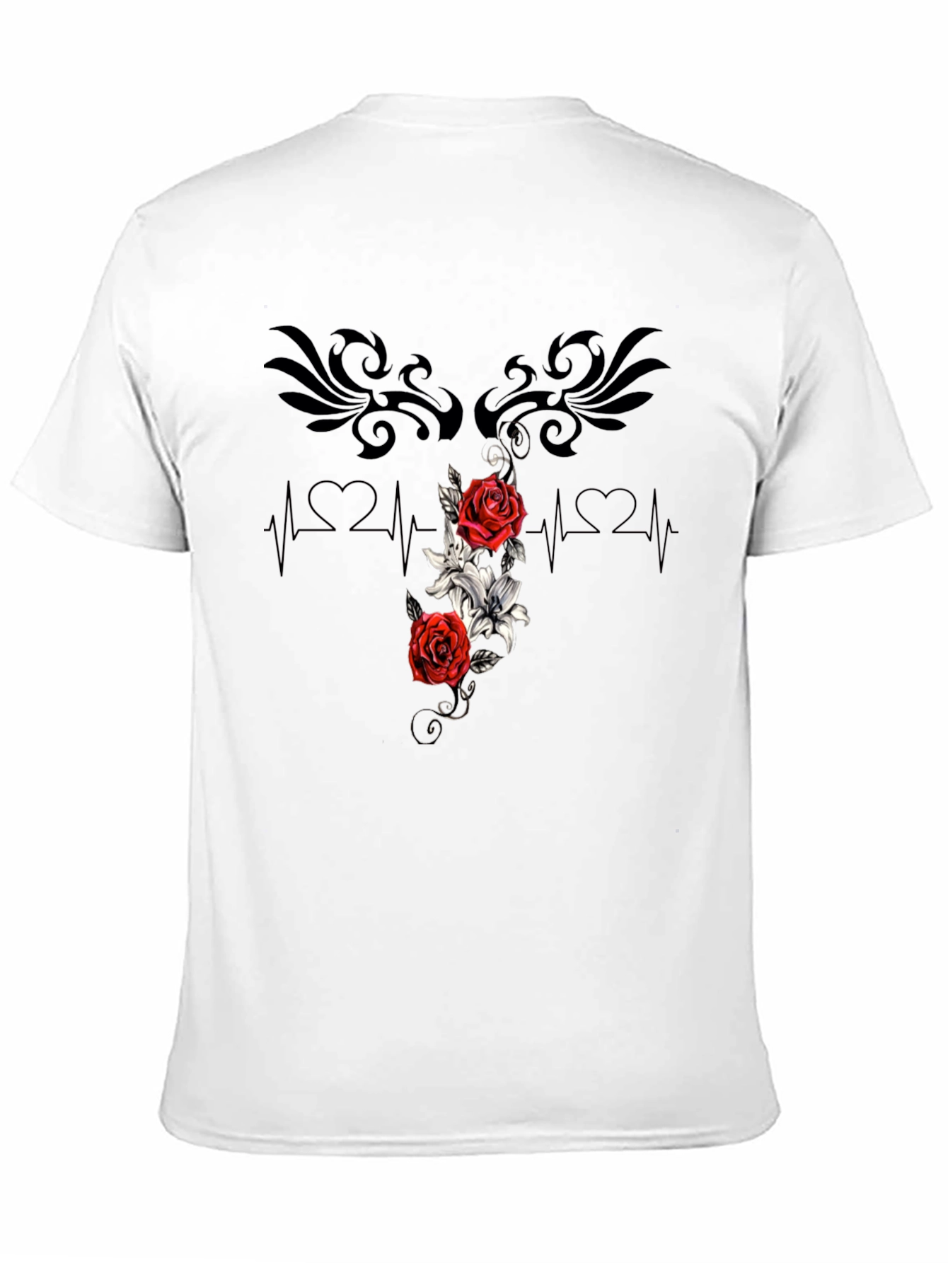 Black Floral Heartbeat T-Shirt - Stylish Graphic Tee view 11
