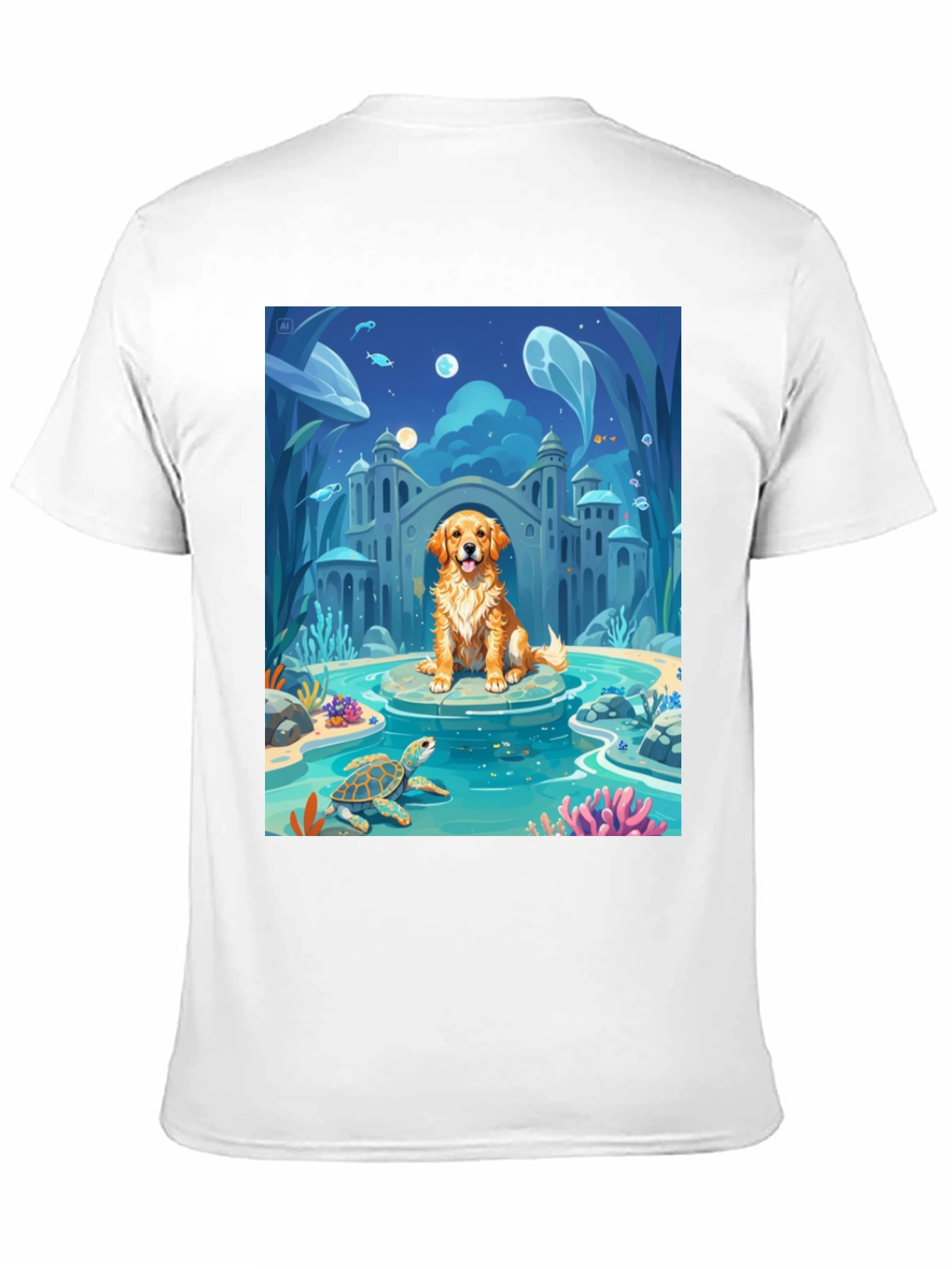 Black Underwater Dog Cartoon Graphic Tee view 11