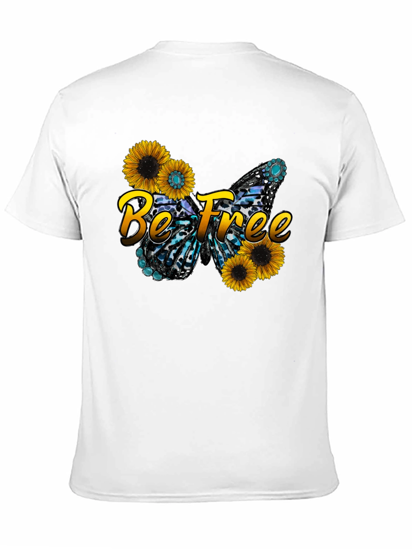 Black Be Free Sunflower Butterfly Graphic Black T-Shirt view 11