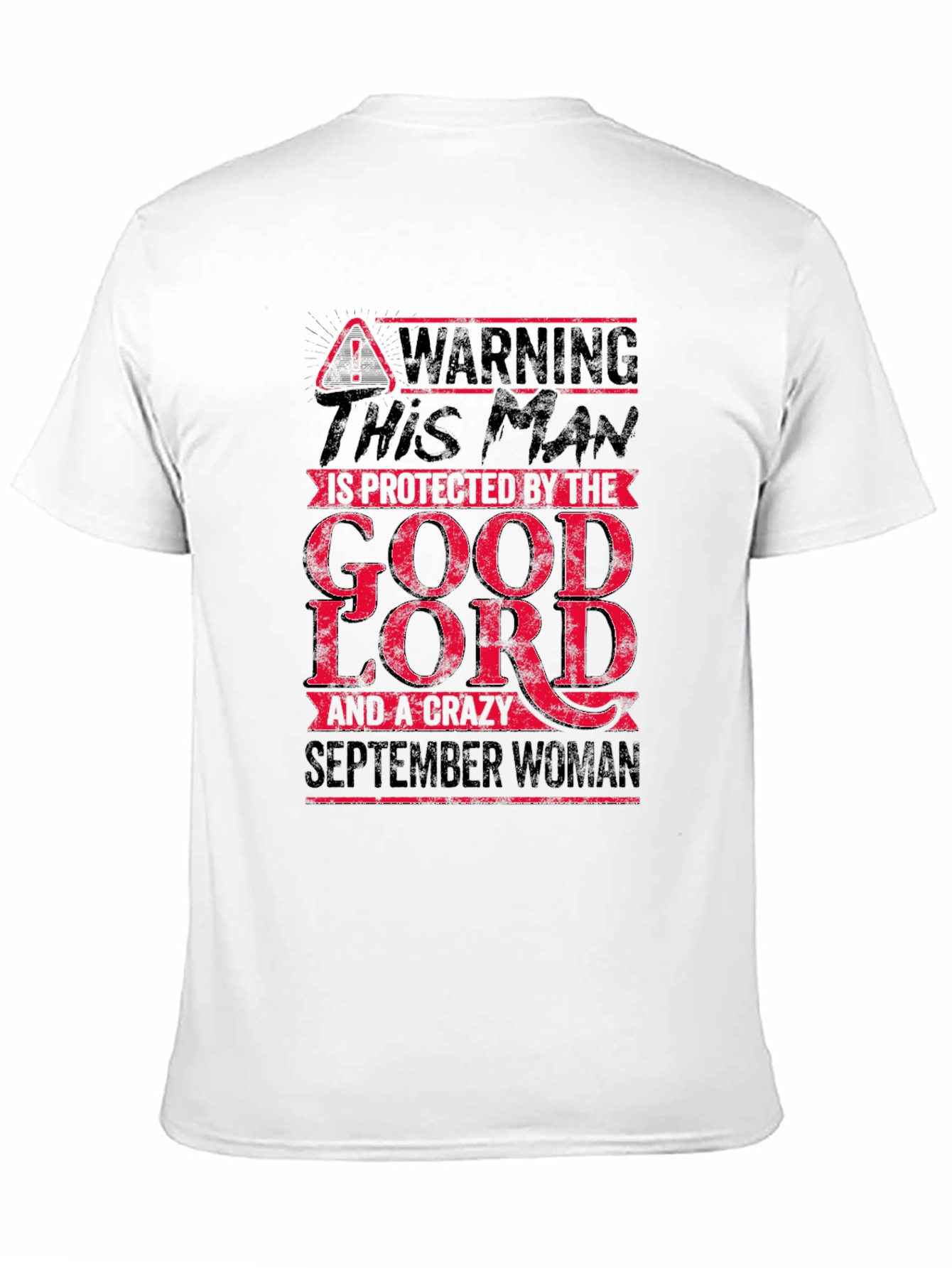 Black Warning Protected by Good Lord and September Woman T-Shirt view 11