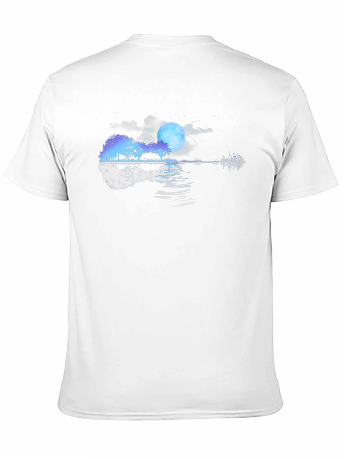 Black Moonlit Guitar Lake Black T-Shirt view 11