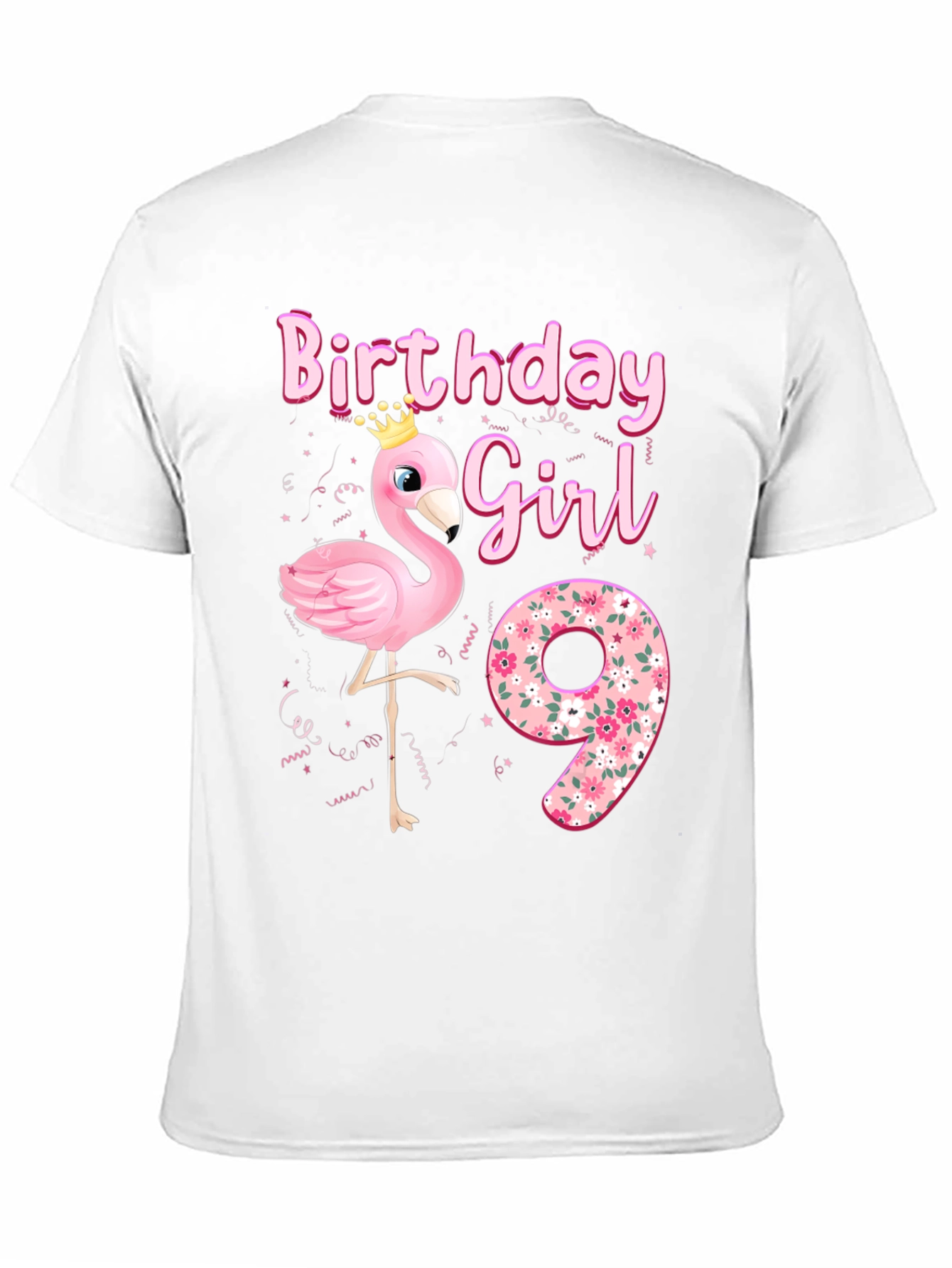 Black Birthday Girl 9th Flamingo T-Shirt view 11
