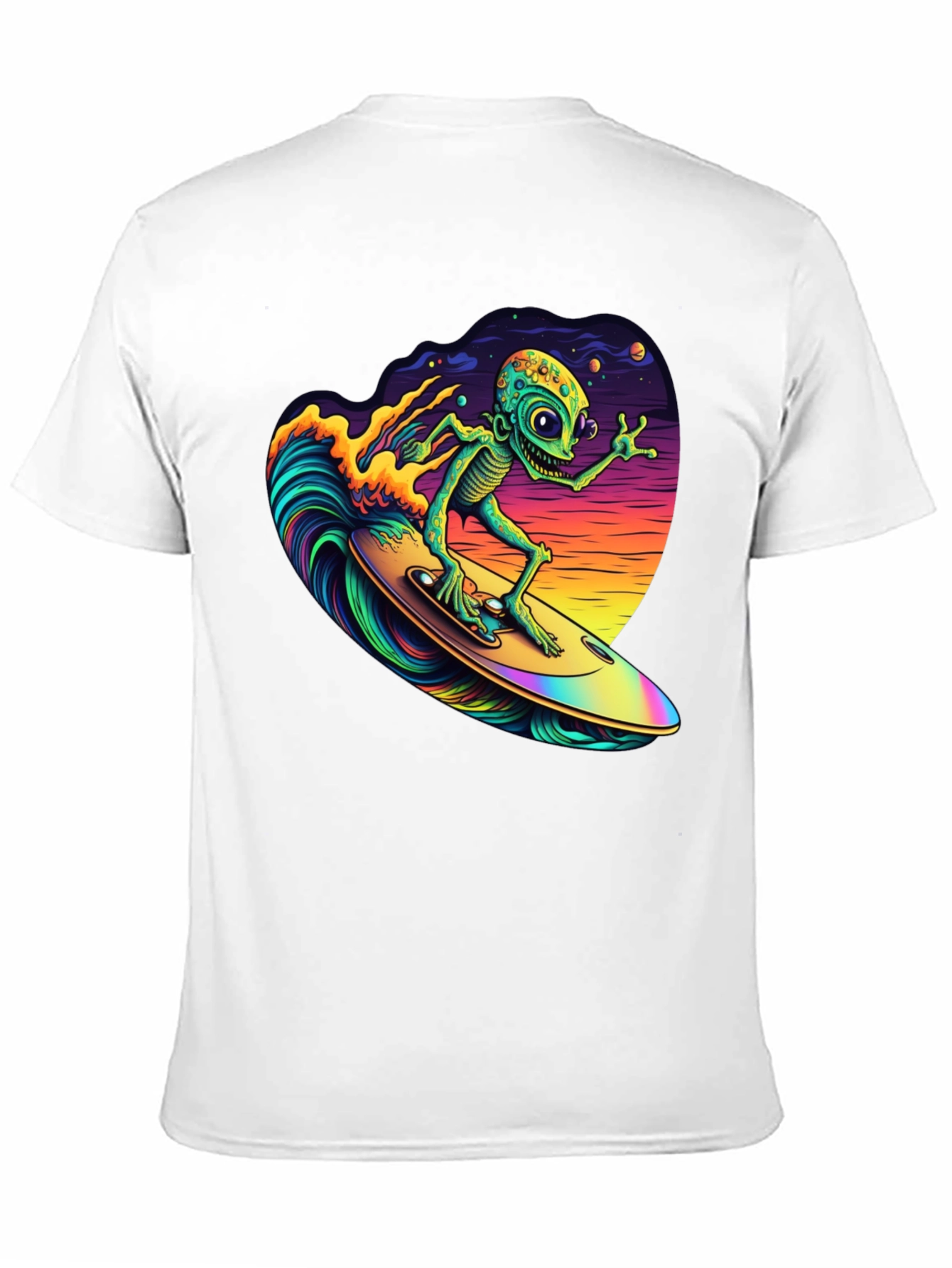 Black Surfing Alien T-Shirt - Black Cotton Tee view 11