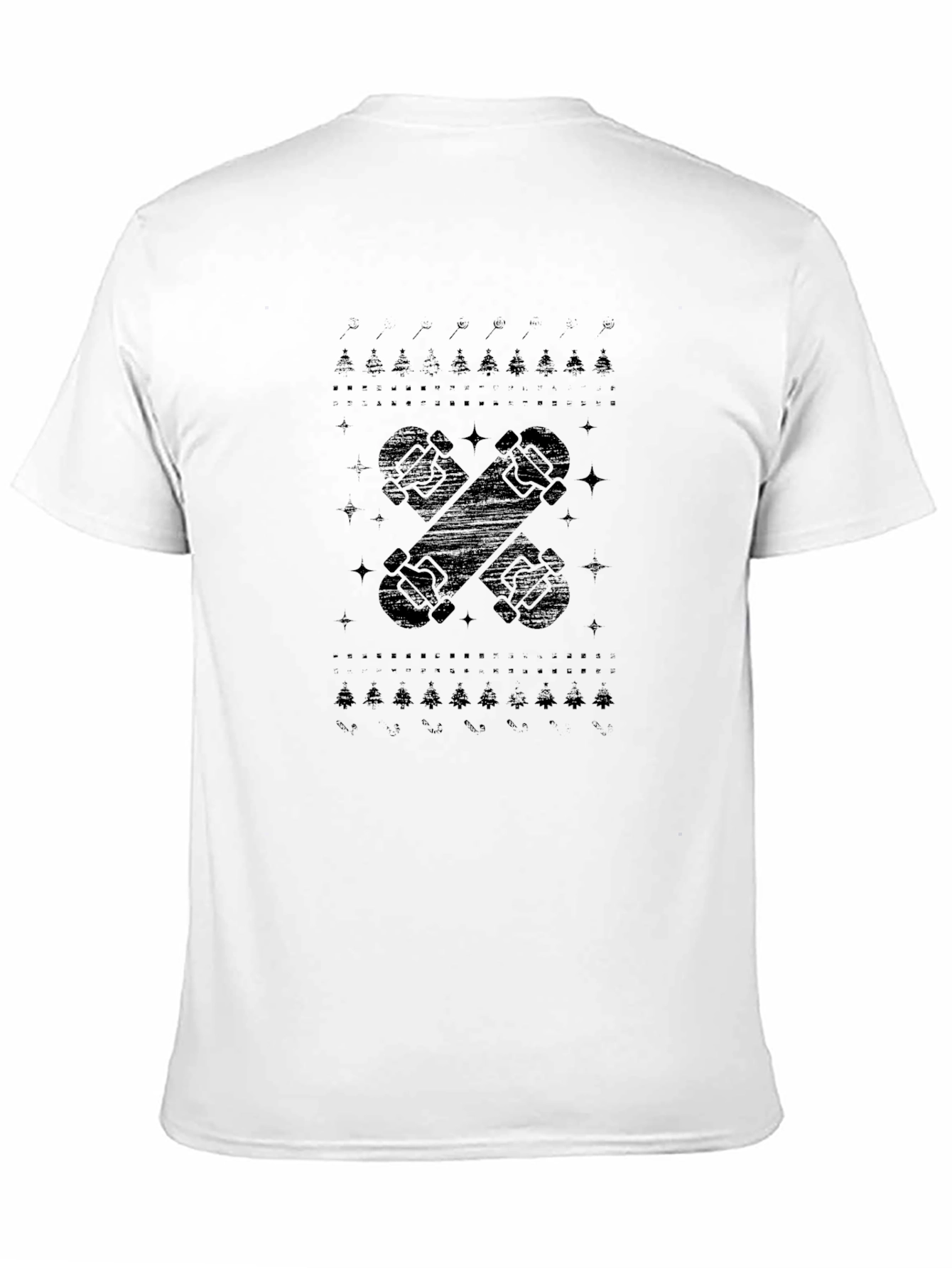 Black Skateboards Christmas Trees Pattern Men's Black T-Shirt view 11