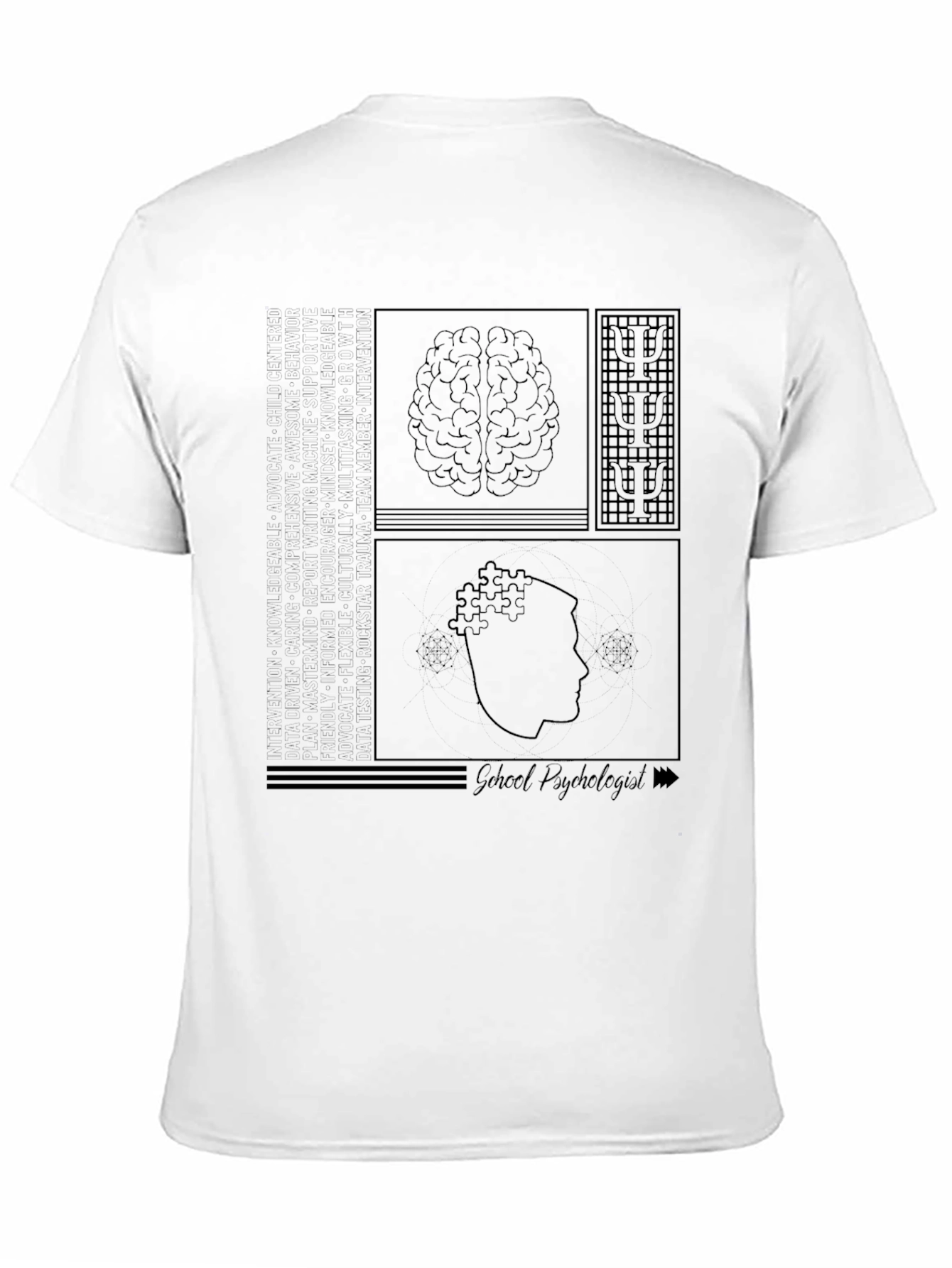 Black Psychology Brain T-Shirt - Black Cotton view 11