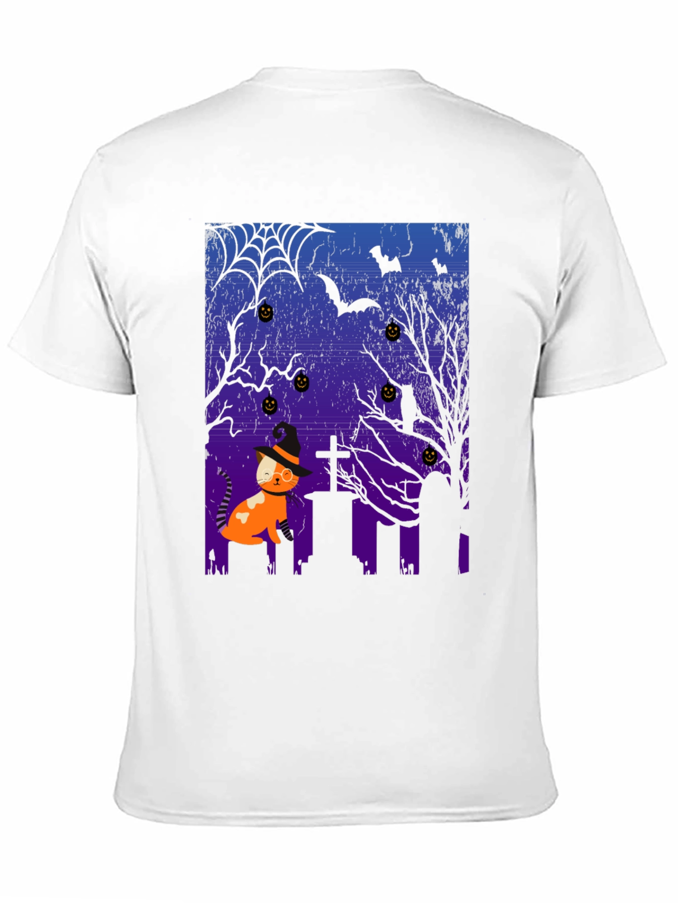 Black Halloween Cat T-Shirt - Spooky Graveyard Design view 11