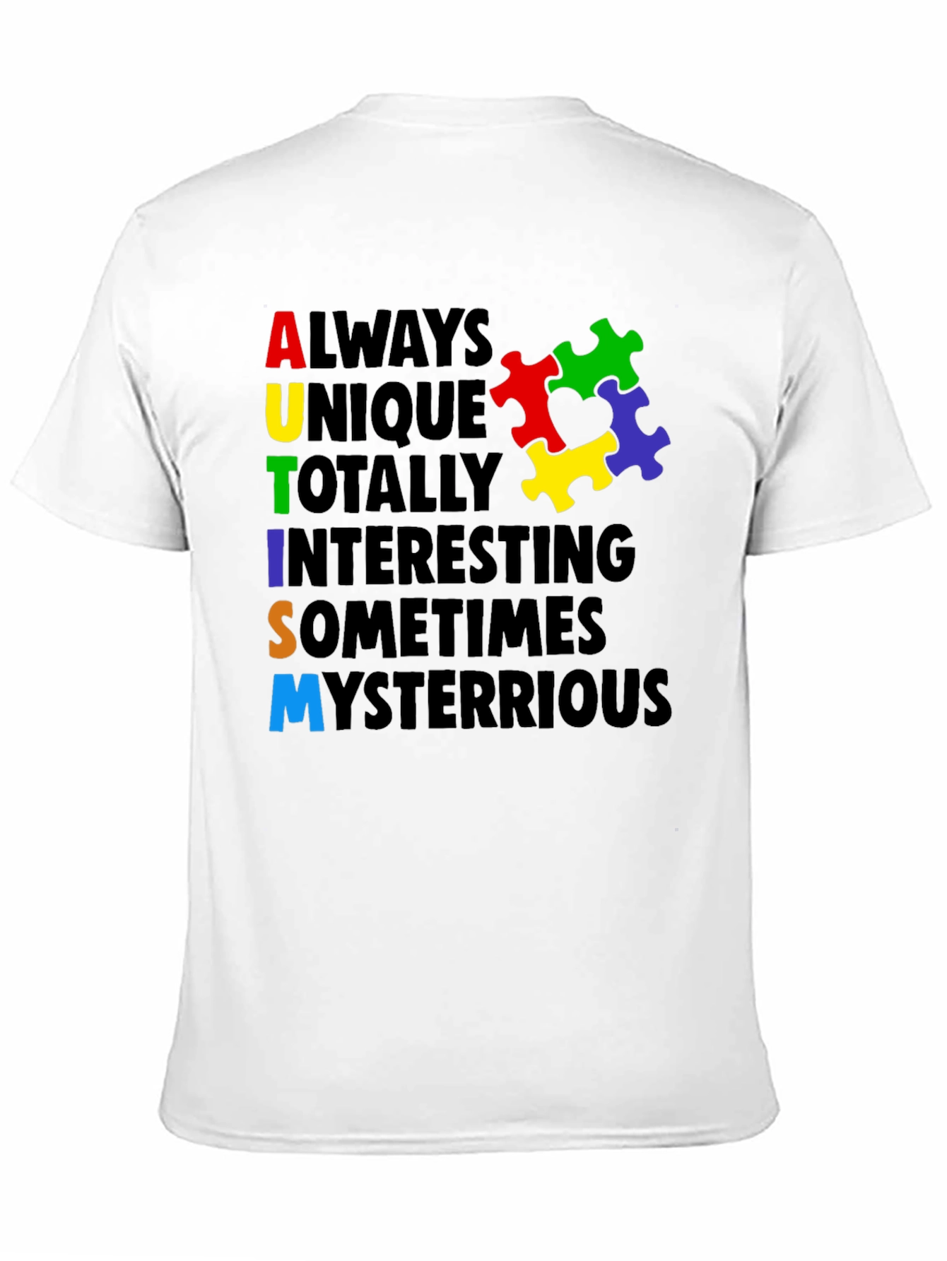 Black Autism Awareness T-Shirt - Colorful Puzzle Design view 11