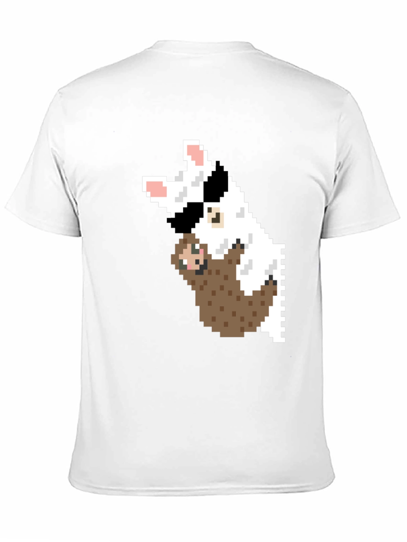 Black Pixel Art Sloth & Dog Graphic T-Shirt view 11