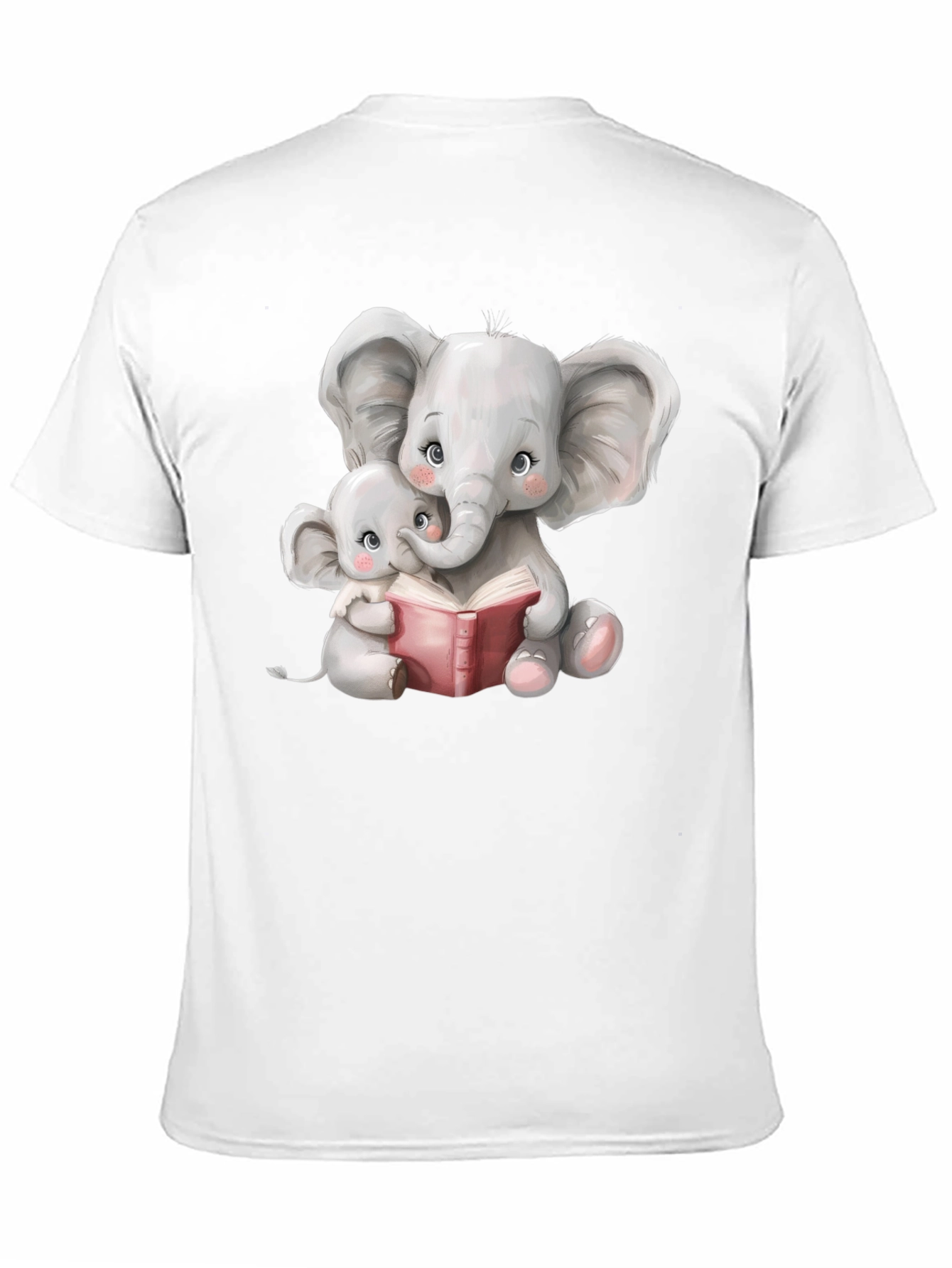 Black Elephant Mom and Baby Reading Black T-Shirt view 11