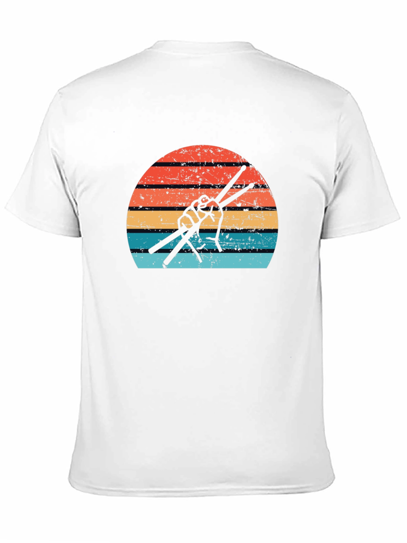 Black Retro Drummer T-Shirt - Vintage Drum Sticks Sunset Design view 11