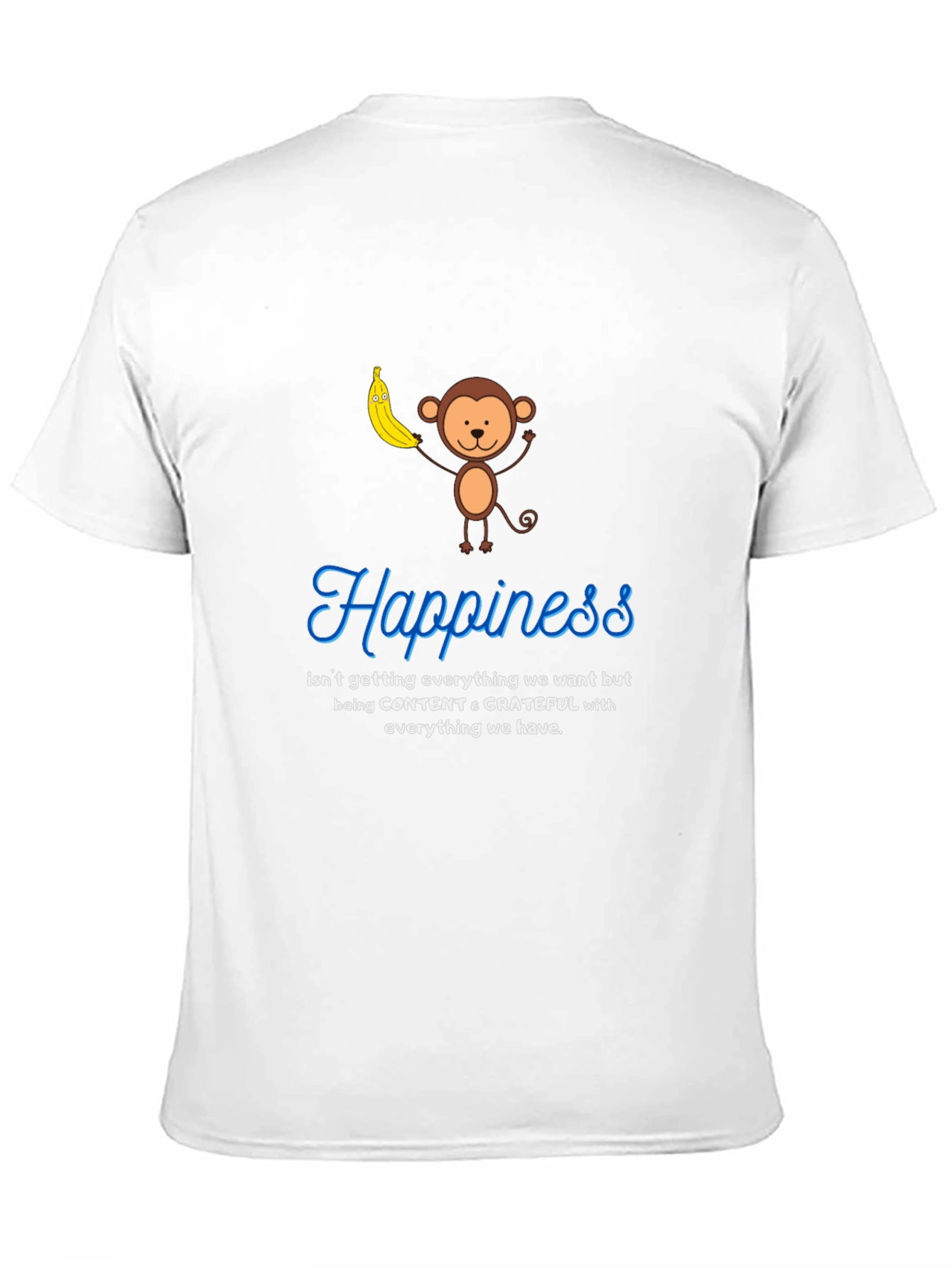 Black Happiness Monkey Graphic Tee: Content & Grateful T-Shirt view 11