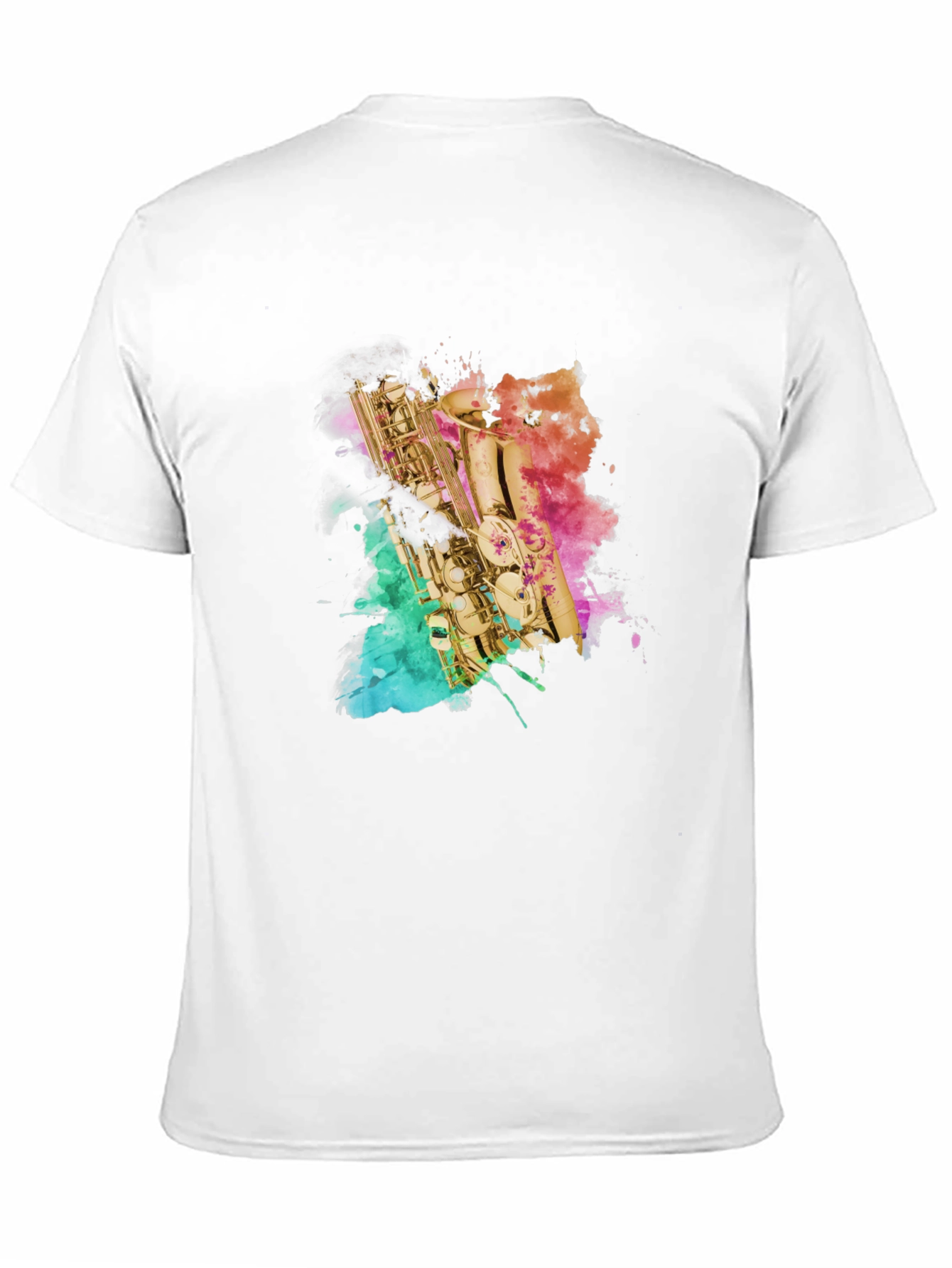 Black Saxophone Watercolor Art Men's Black T-Shirt view 11