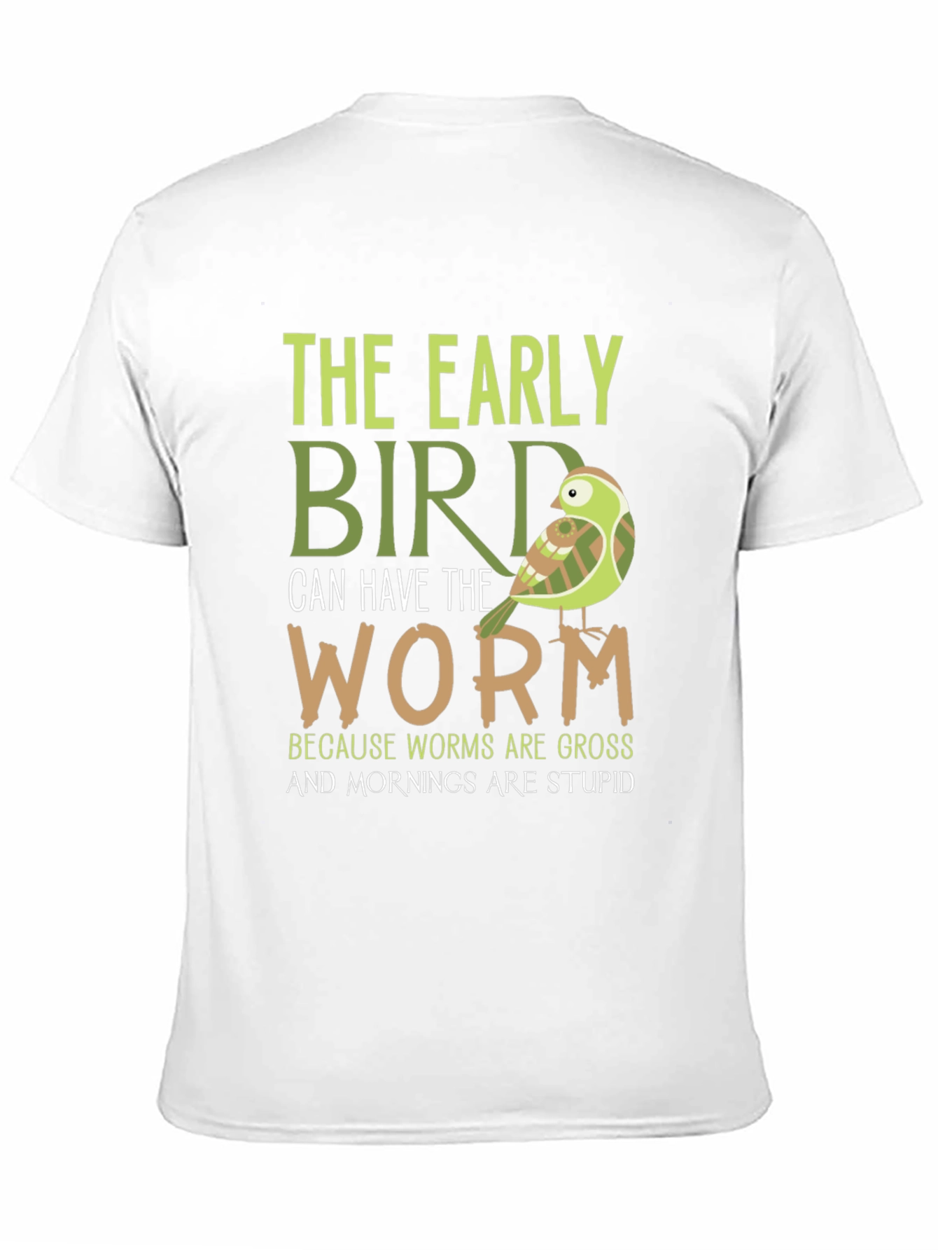 Black Early Bird Graphic Tee - Funny Bird & Worm T-Shirt view 11