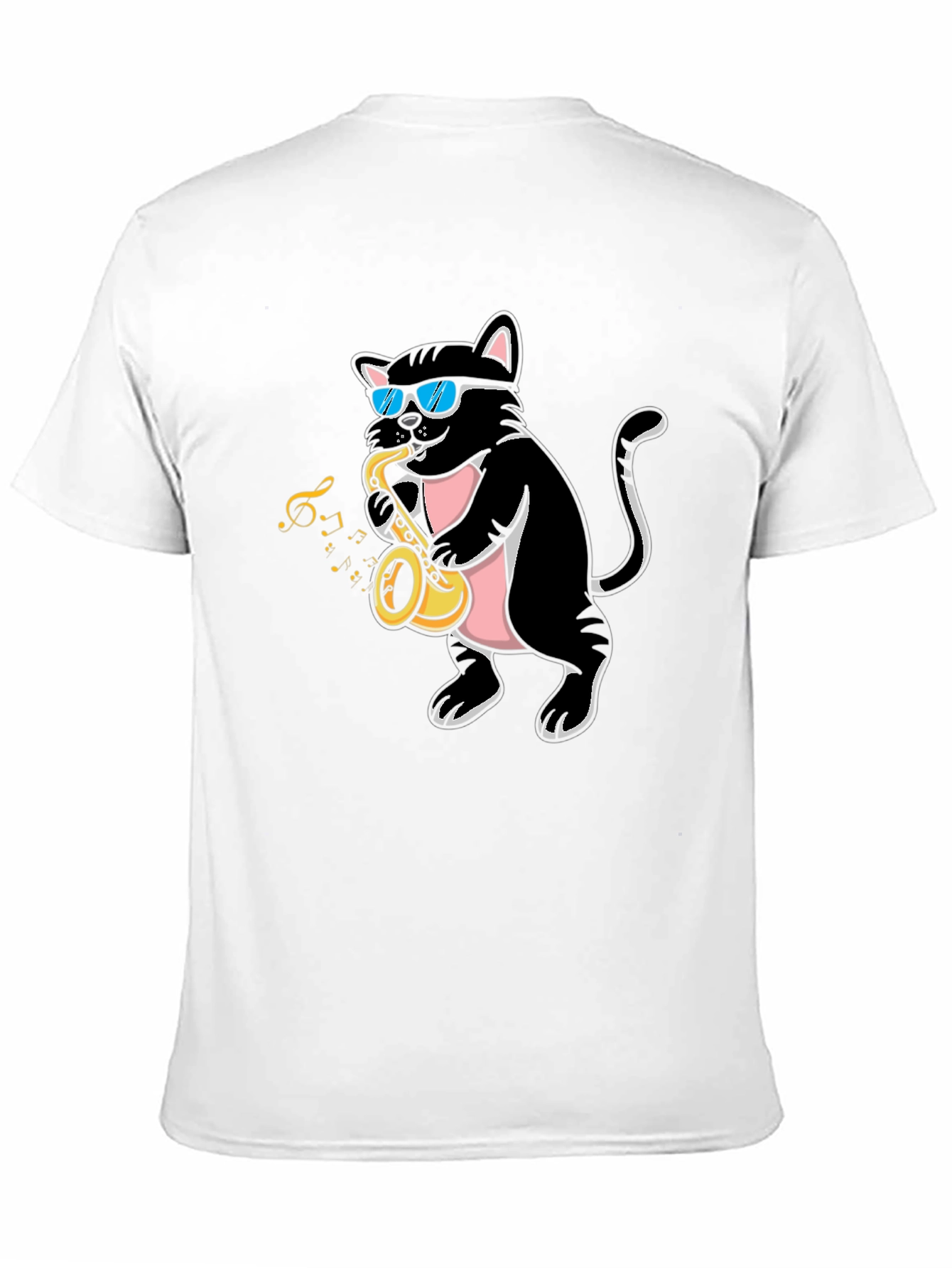 Black Cool Cat Saxophone Player Graphic T-Shirt view 11