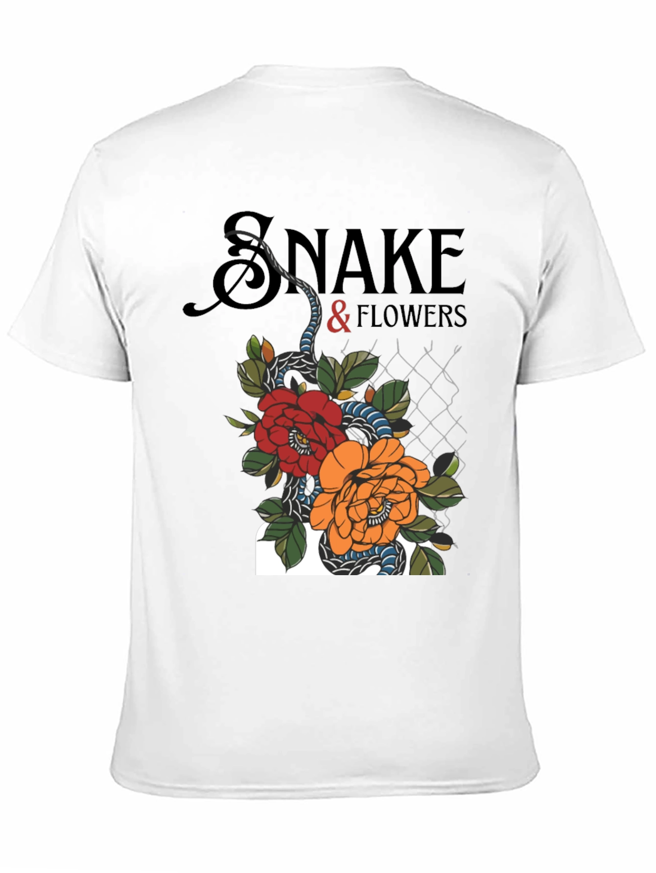 Black Snake & Flowers Graphic Tee - Black Cotton T-Shirt view 11