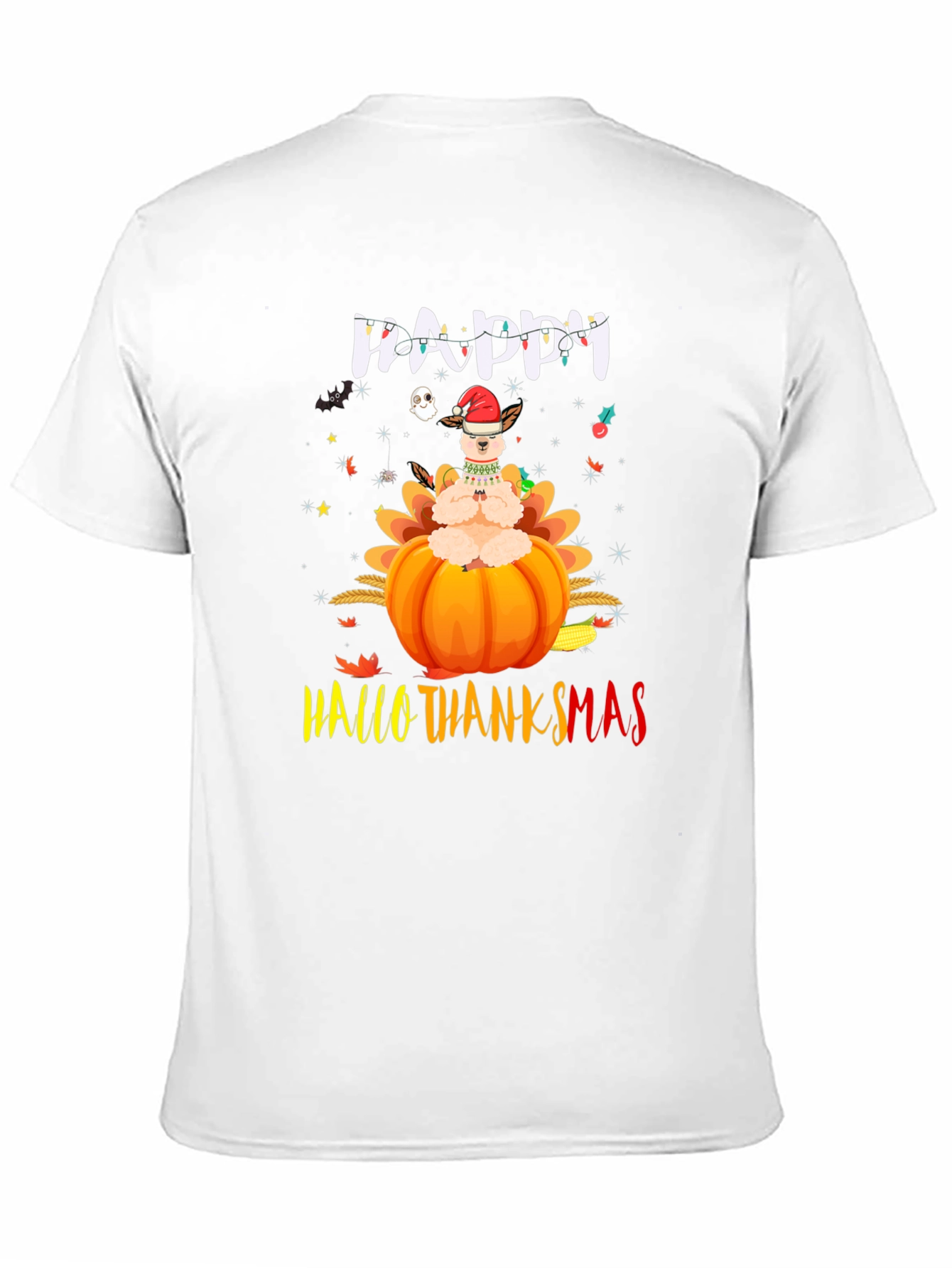 Black Happy HalloThanksmas Llama T-Shirt view 11
