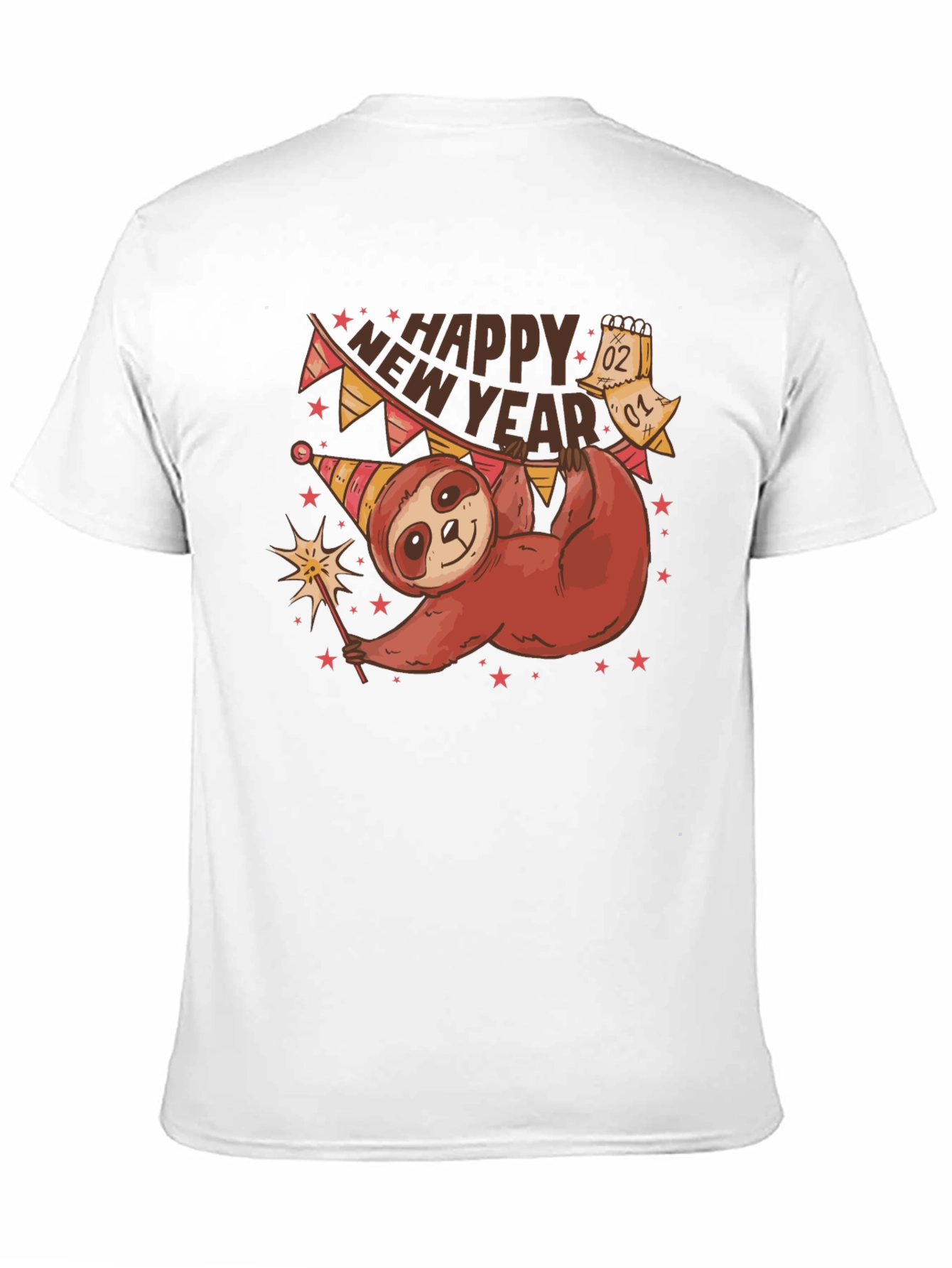 Black Happy New Year Sloth T-Shirt view 11