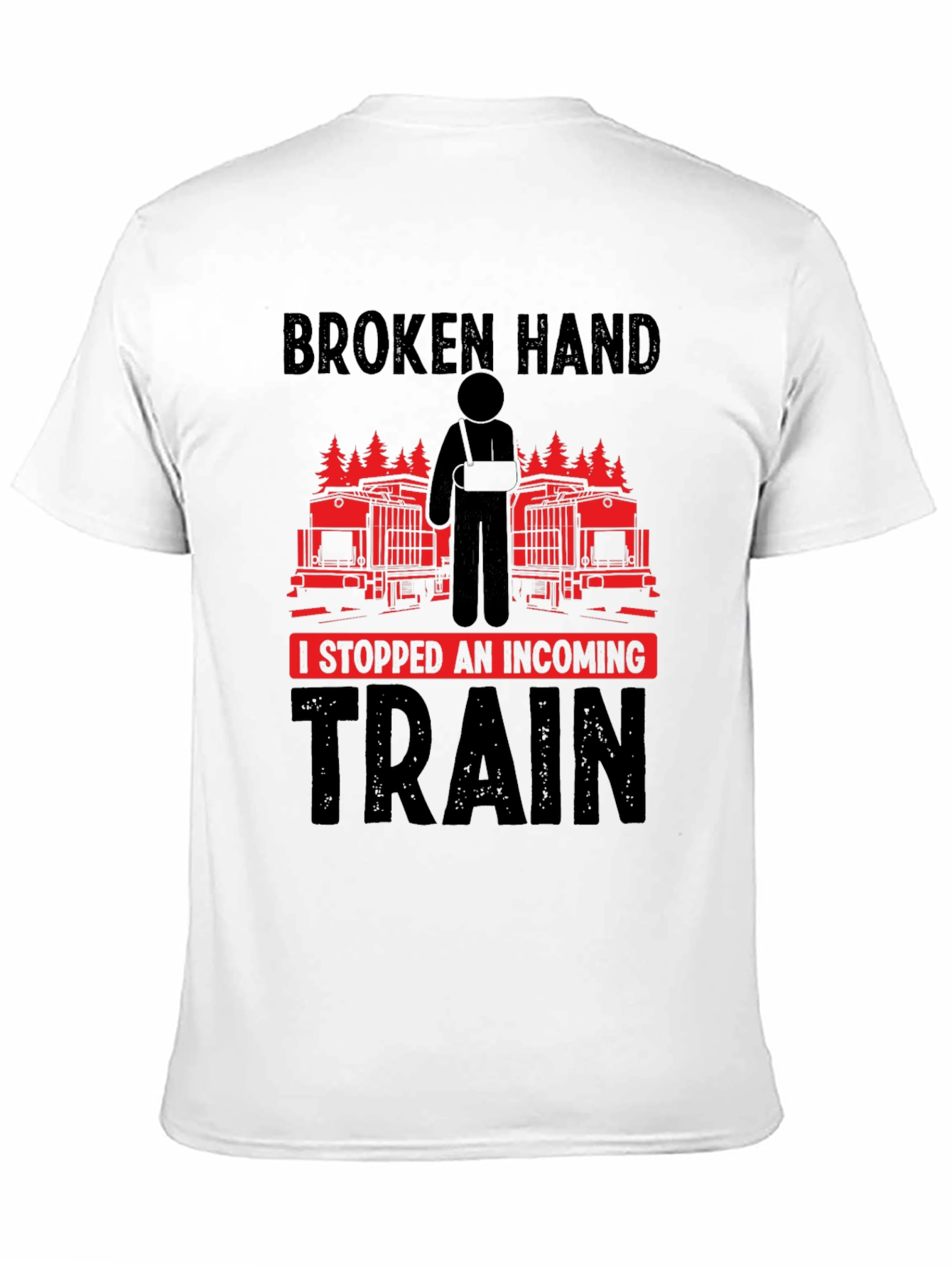 Black Broken Hand Incoming Train Funny T-Shirt view 11