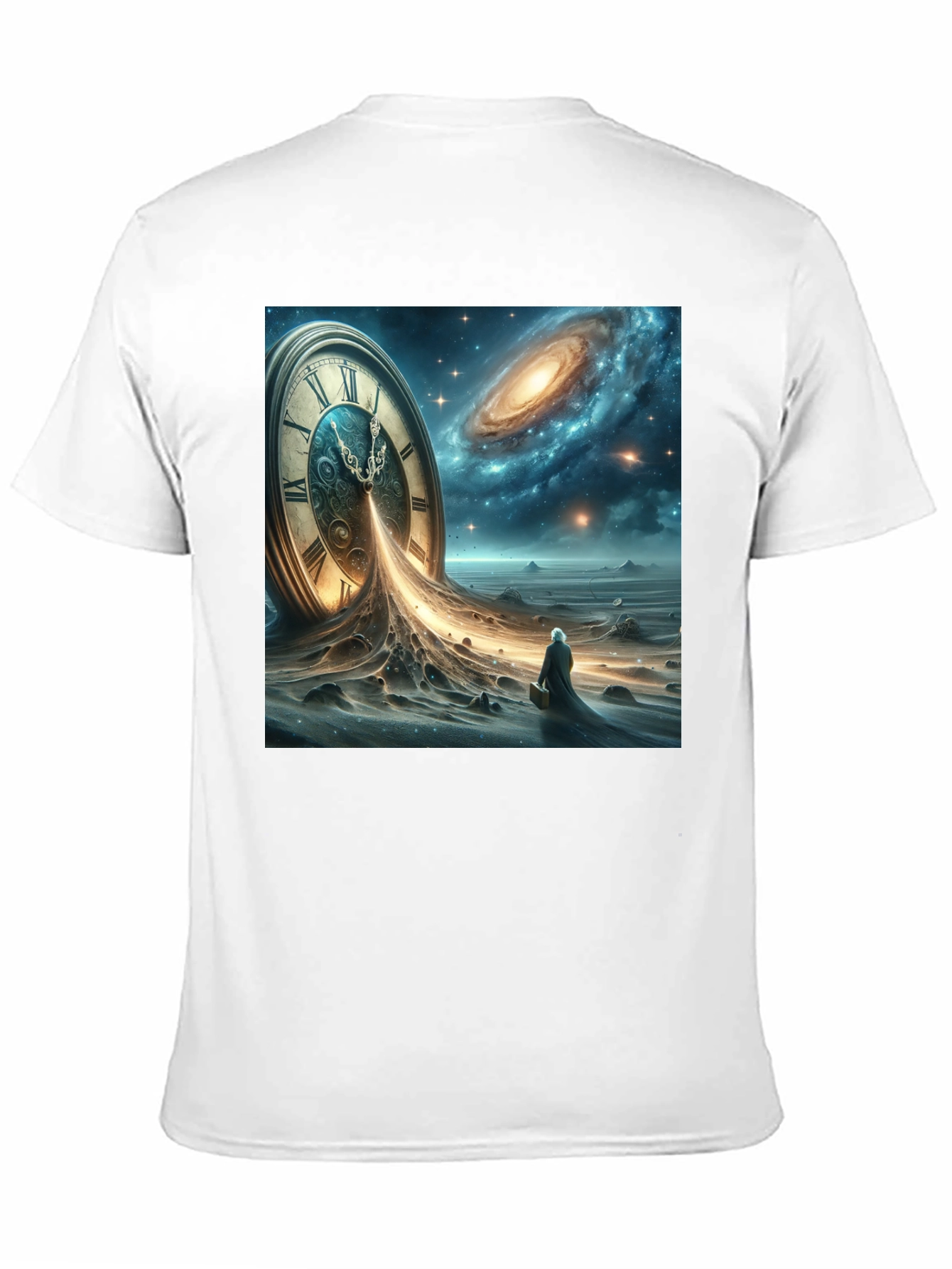Black Time and Space Tee: Surreal Galaxy Clock Design view 11