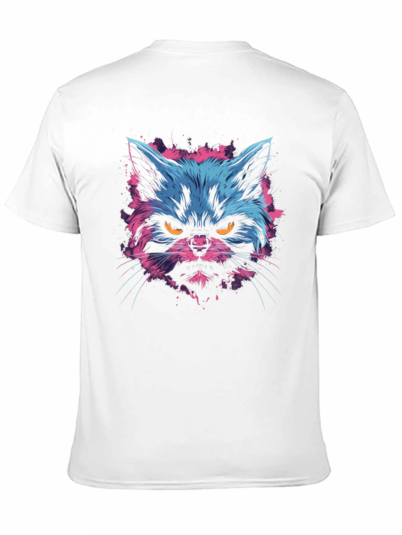 Black Neon Angry Cat Graphic Print Men's T-Shirt view 11