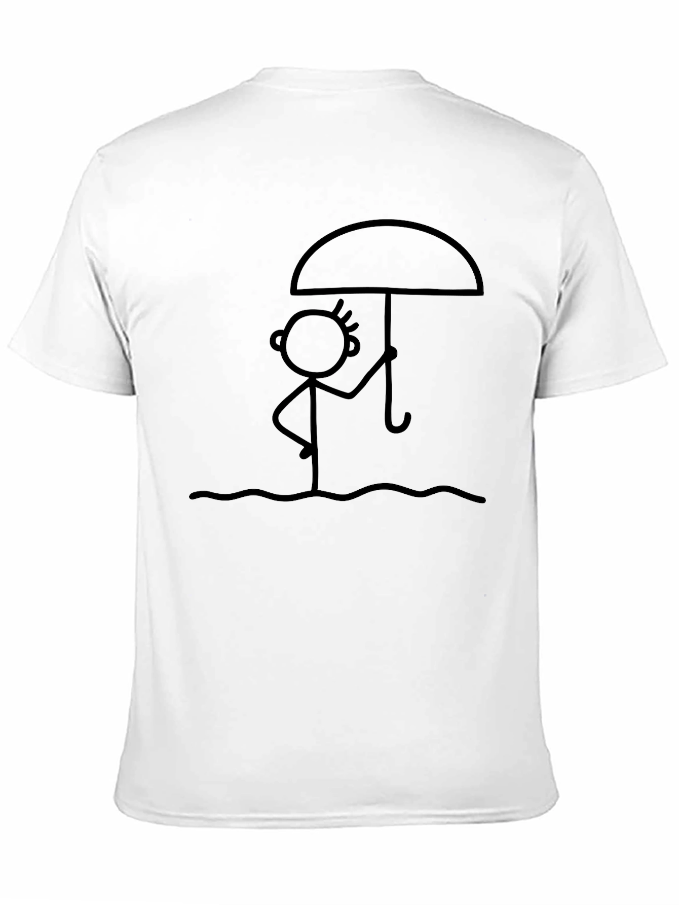 Black Stick Figure Umbrella Graphic Tee - Black Cotton Casual Wear view 11