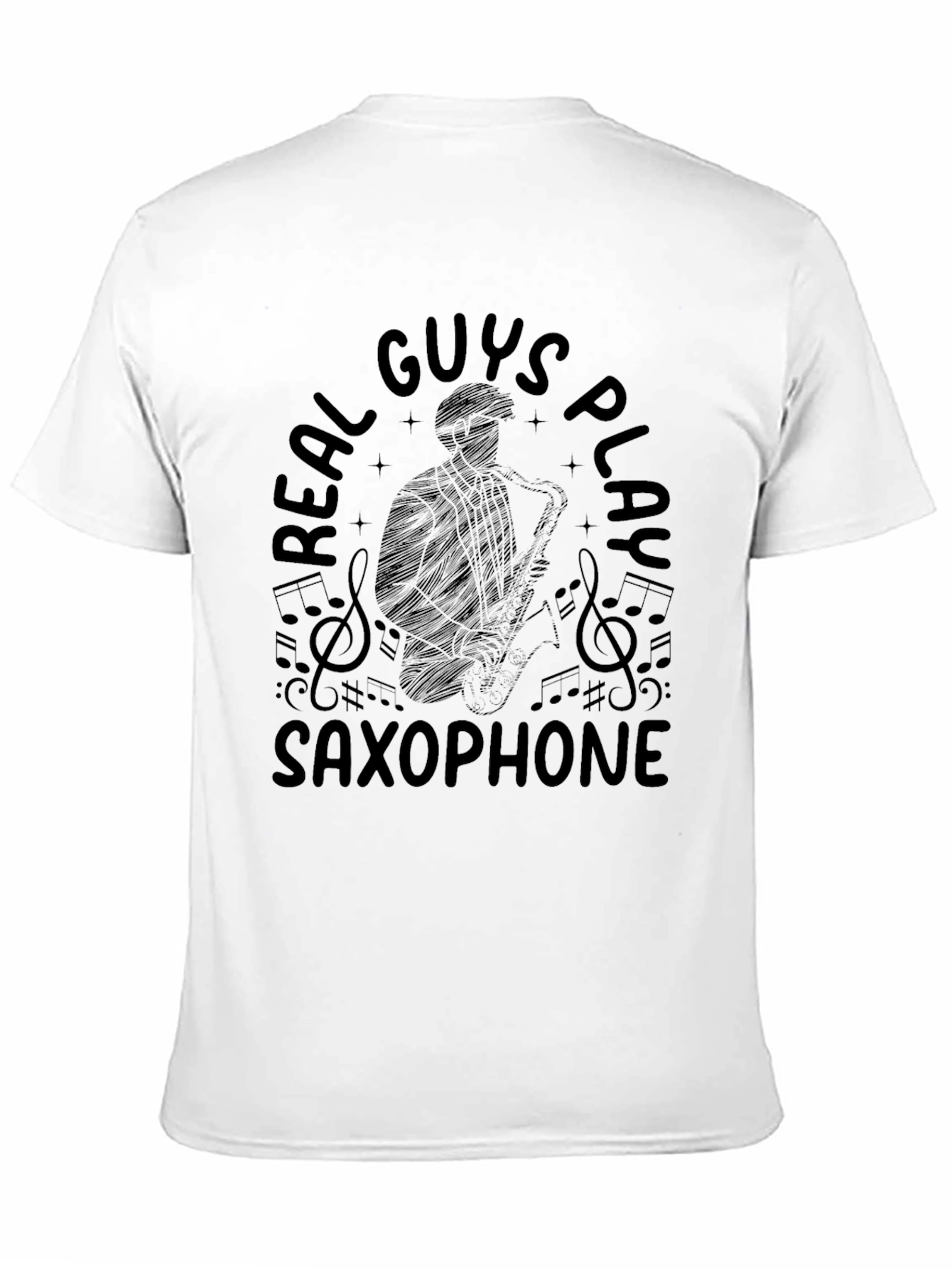 Black Real Guys Play Saxophone Black Graphic T-Shirt view 11