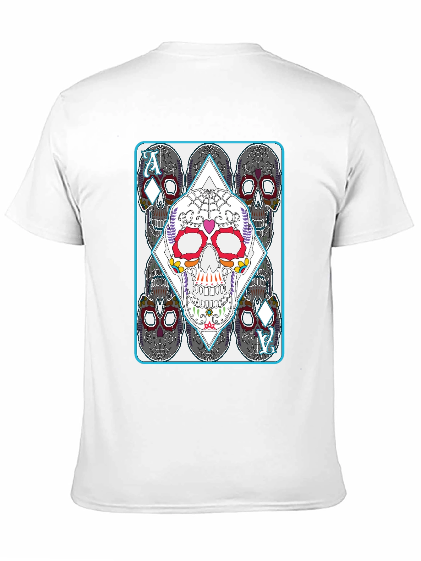Black Sugar Skull Ace of Diamonds Graphic T-Shirt view 11
