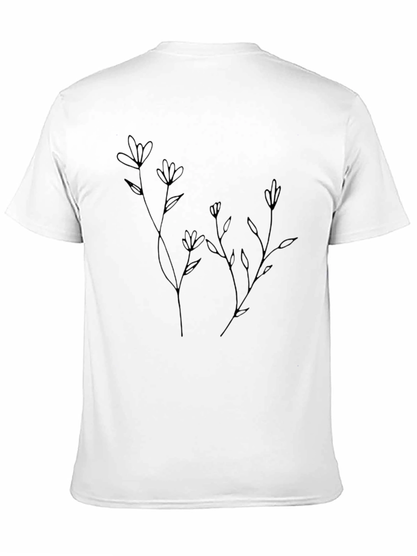 Black Minimalist Flower Line Art Black T-Shirt view 11