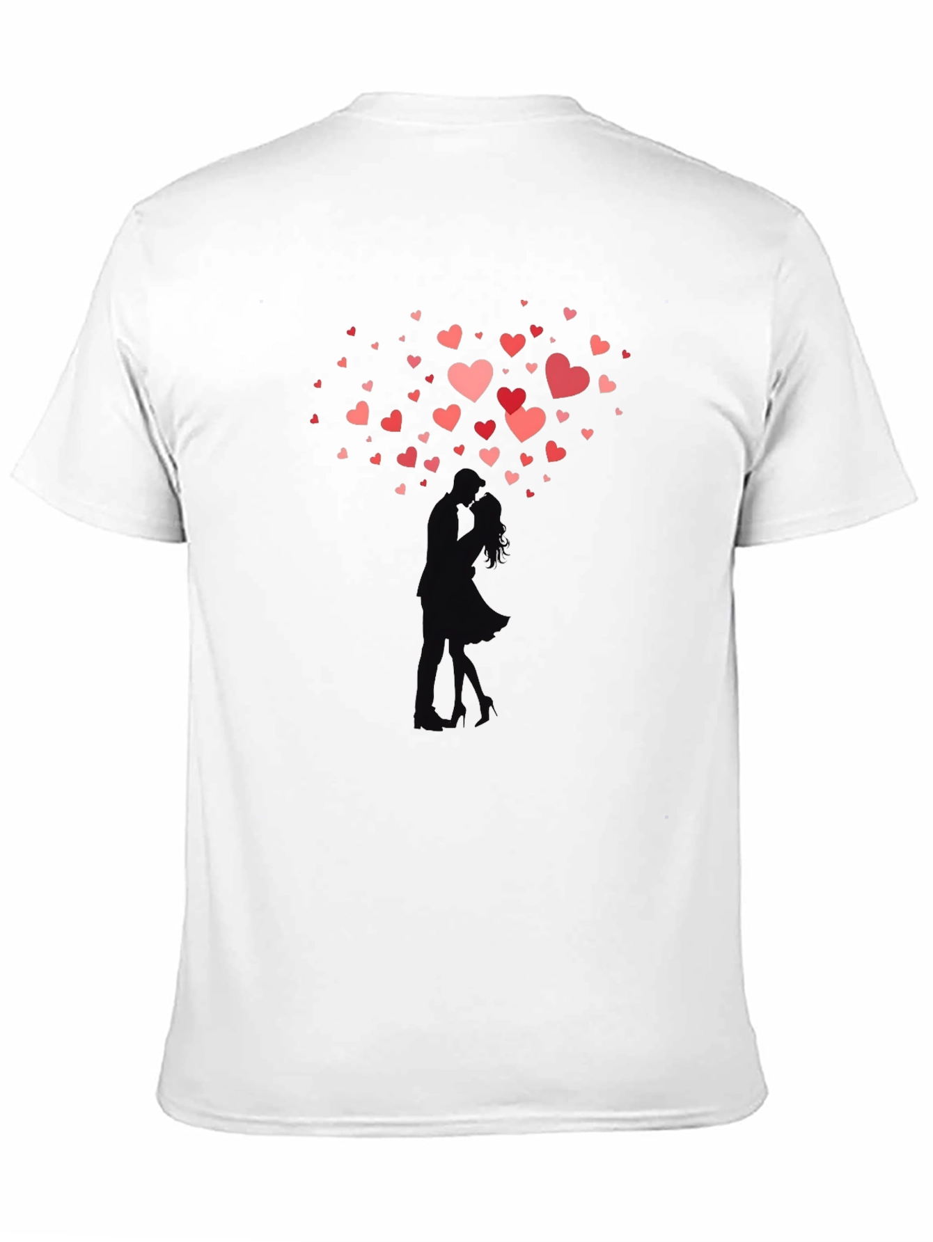 Black Romantic Hearts Kissing Couple Black T-Shirt view 11