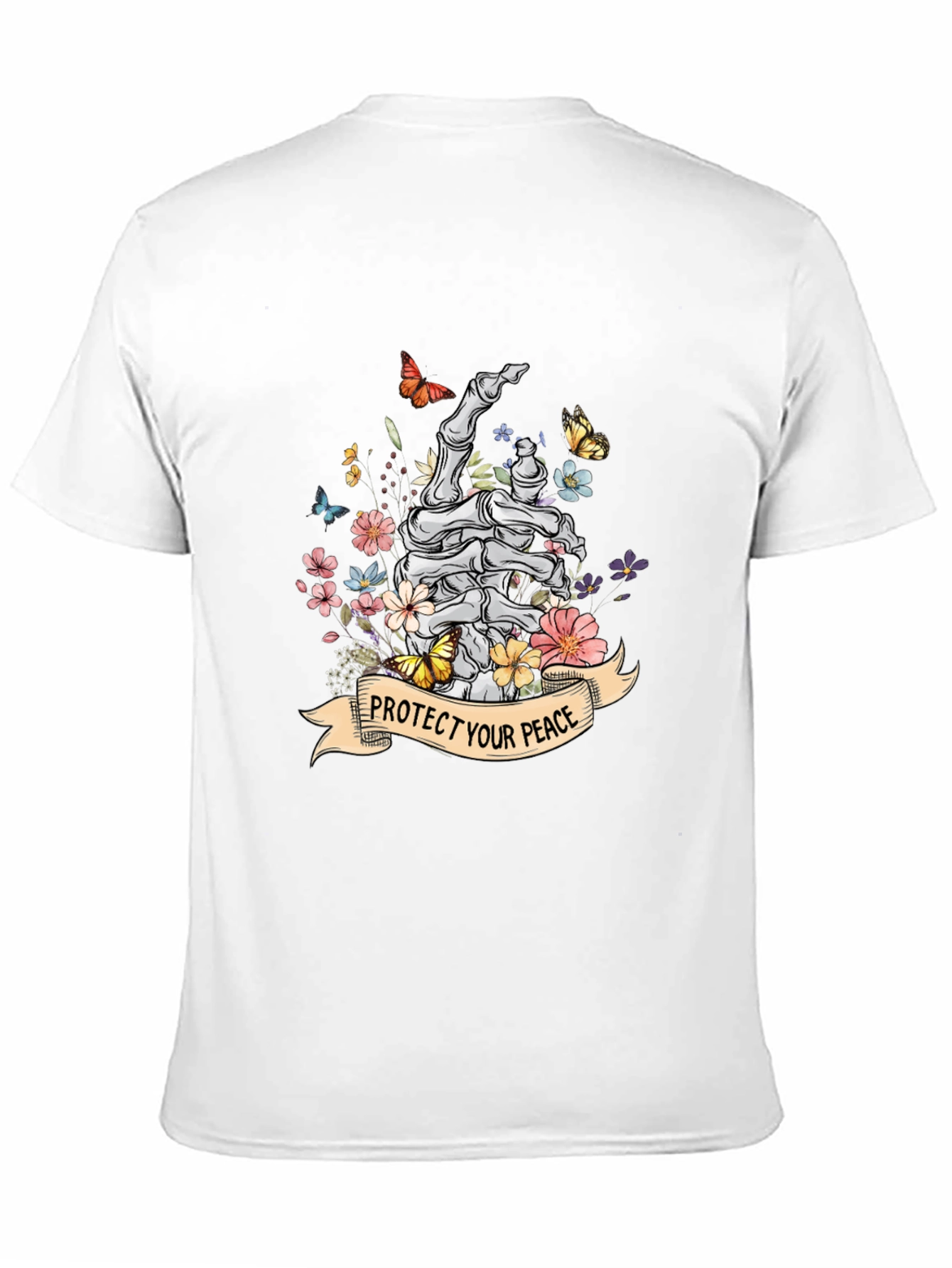 Black Protect Your Peace Floral Skeleton Hand T-Shirt view 11