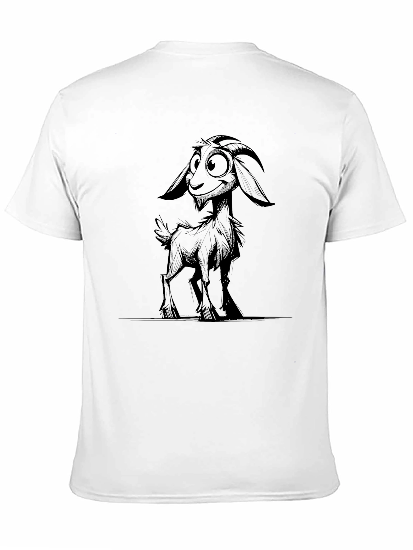 Black Cartoon Goat Graphic Tee - Black Cotton Blend view 11