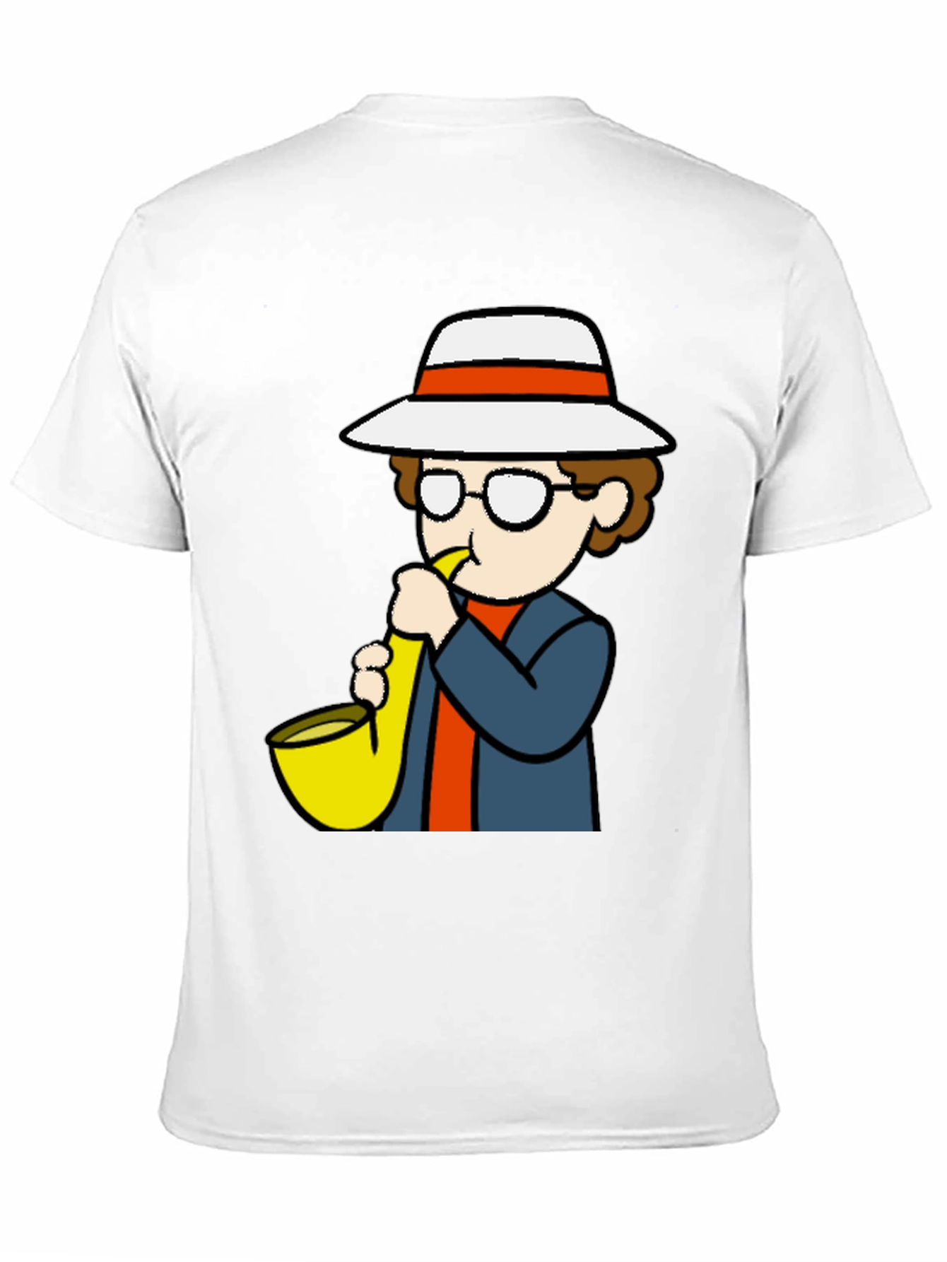 Black Cartoon Sax Player T-Shirt - Cool Graphic Tee view 11