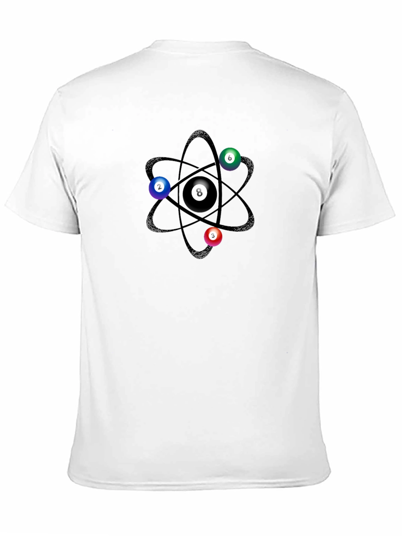 Black Atomic Billiards T-Shirt:  Pool Ball Atom Design view 11