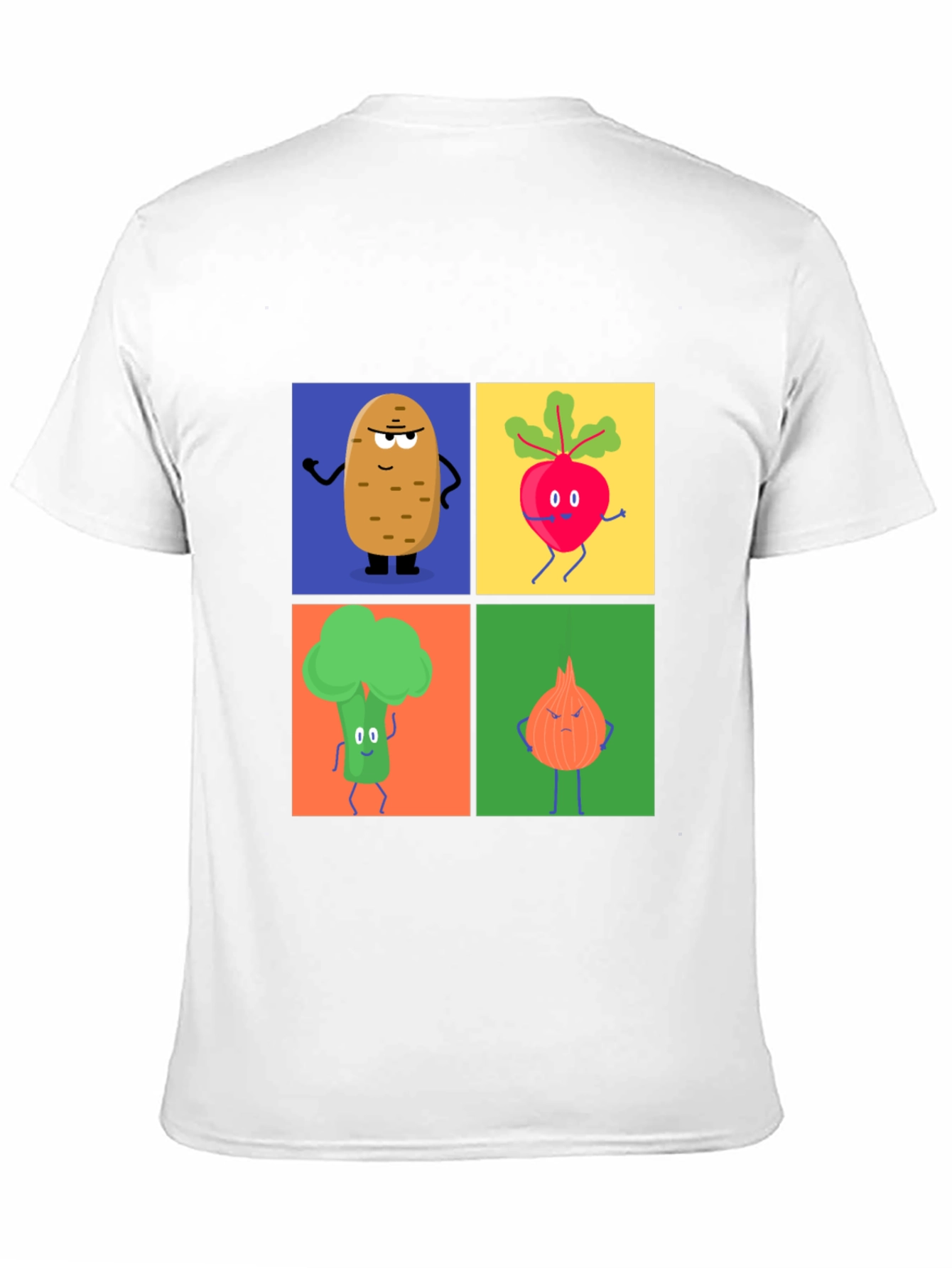 Black Veggie Cartoon T-Shirt: Potato, Beet, Broccoli, Onion view 11