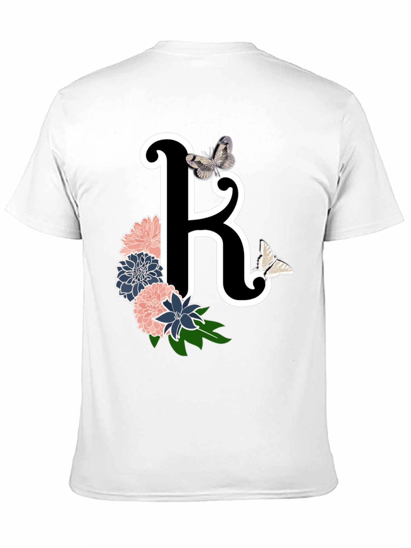 Black Floral Letter K Black T-Shirt view 11