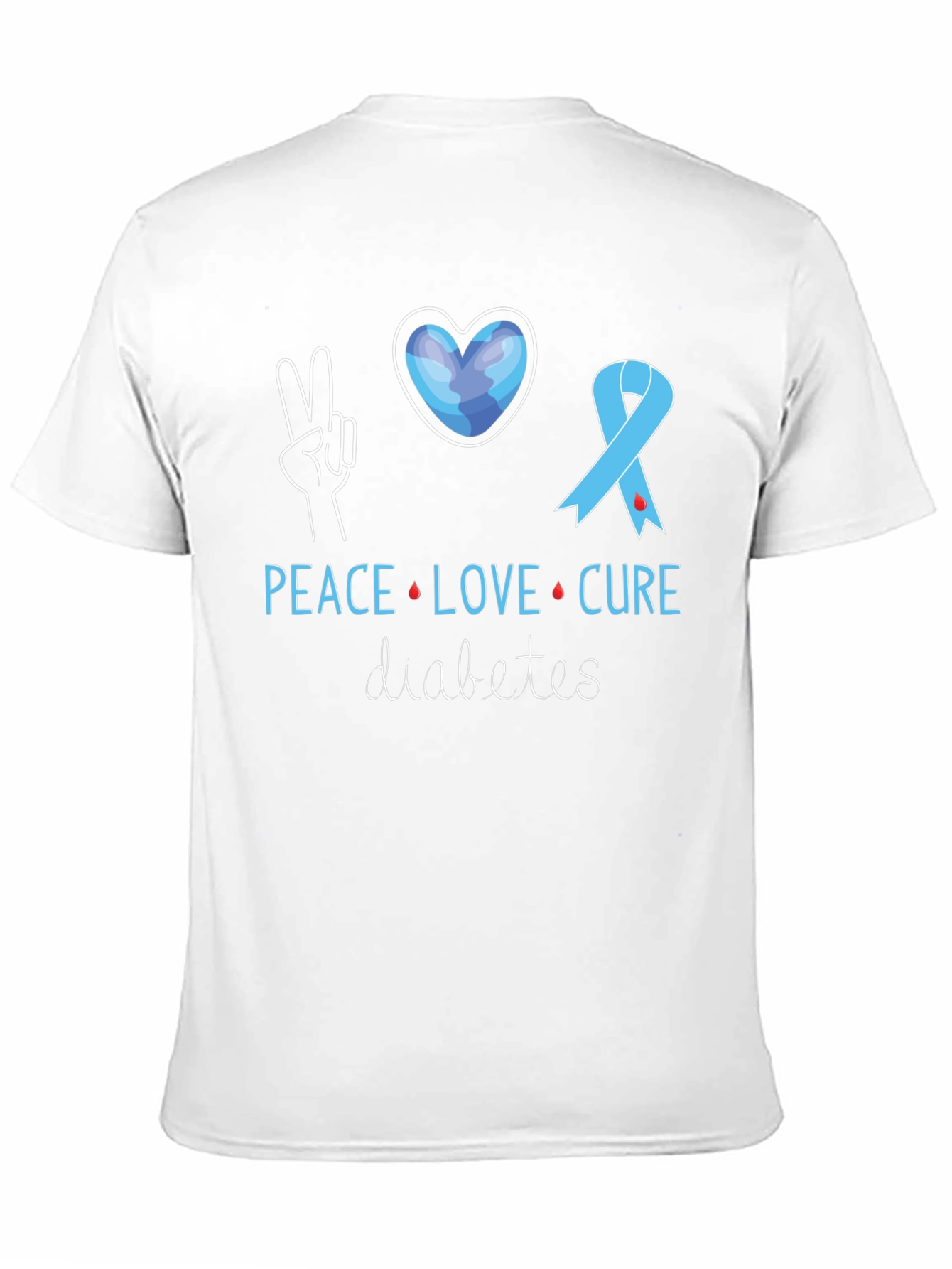 Black Peace Love Cure Diabetes Awareness T-Shirt view 11