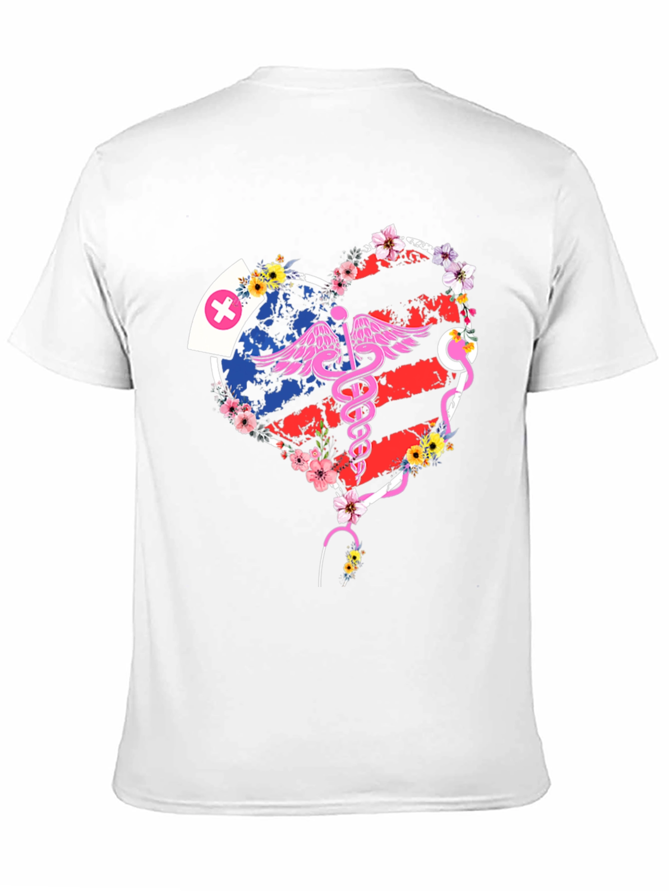 Black Nurse American Flag Heart T-Shirt view 11