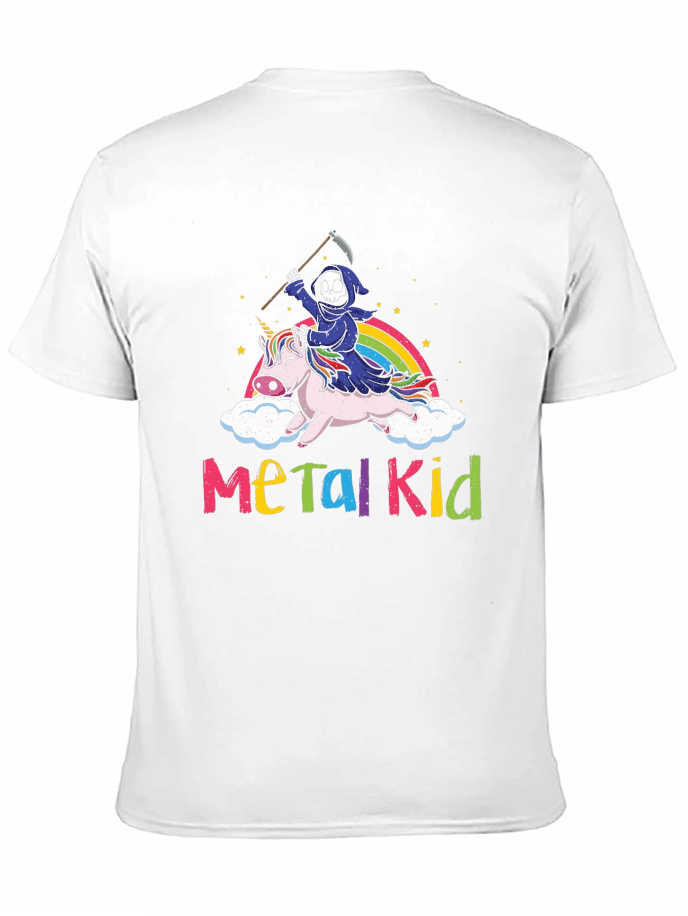 Black Metal Kid Grim Reaper Unicorn Rainbow T-Shirt view 11