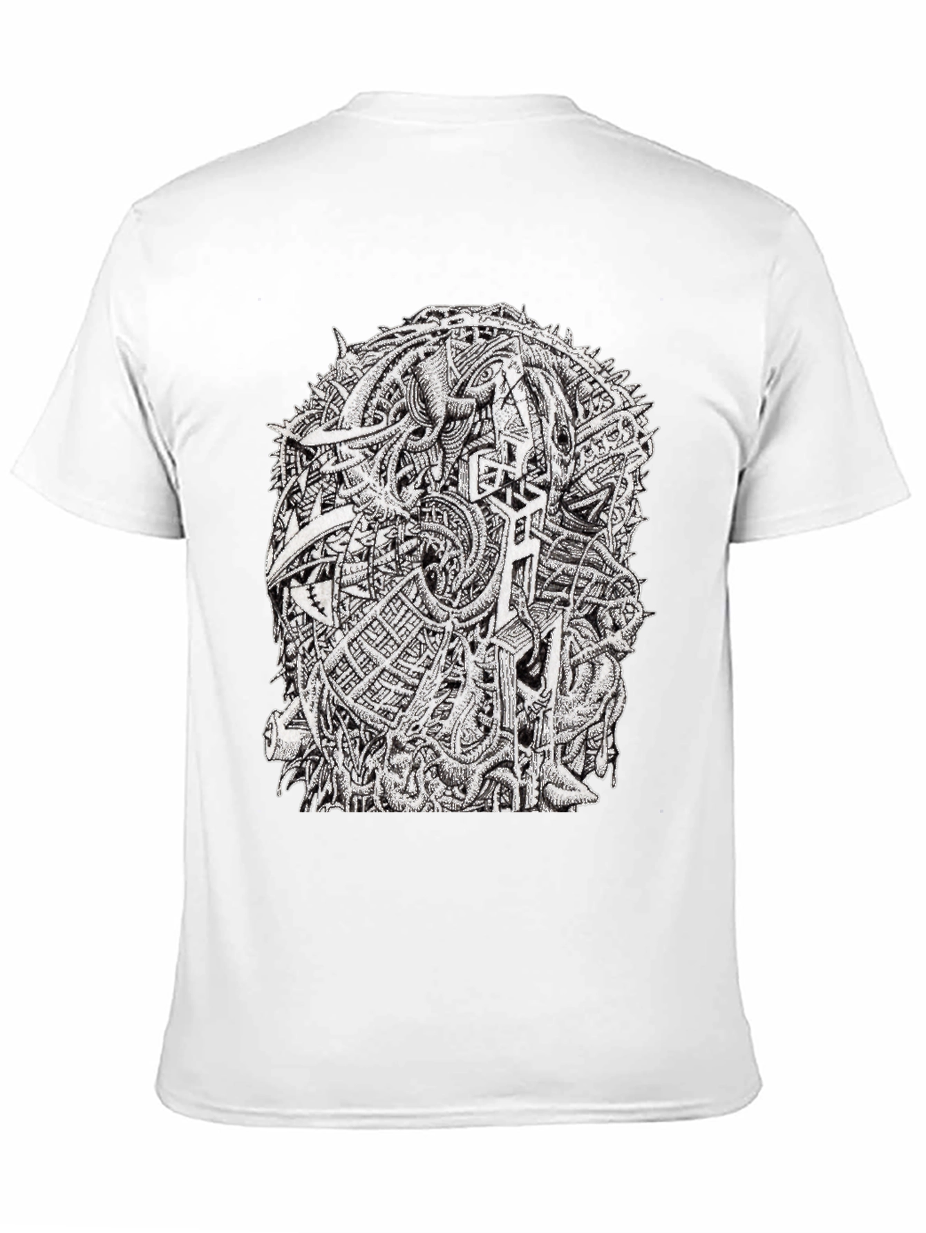 Black Abstract Graphic Tee - Black Crew Neck Cotton T-Shirt view 11