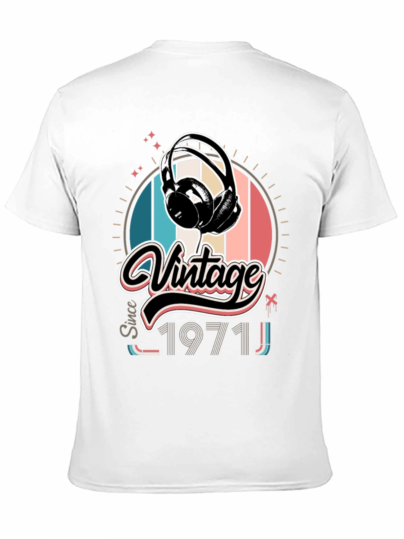 Black Vintage Since 1971 Headphones Graphic T-Shirt view 11